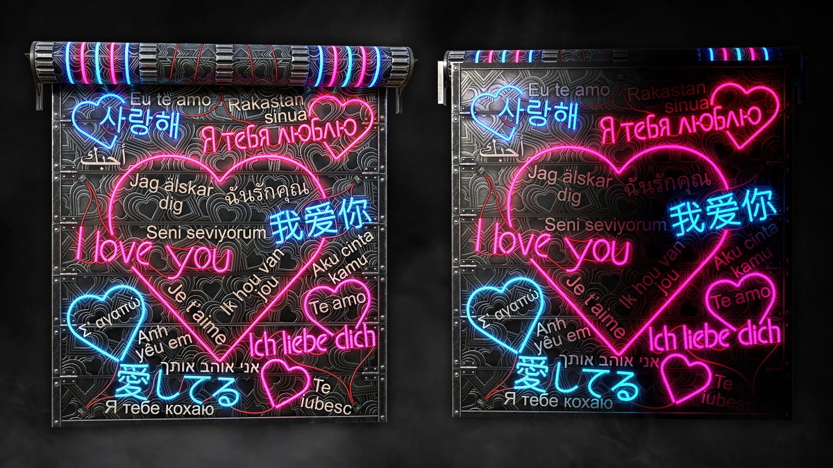 Hey everyone!
My new work for <a href="/playrust/">Rust</a> for Valentine’s Day 💘
"Neon Love Polyglot / Garage Door"❤️
Love sounds different in every language,
but its meaning is always the same.
Link: steamcommunity.com/sharedfiles/fi…
#rust #rustskins #playrust #LoveHurts2026