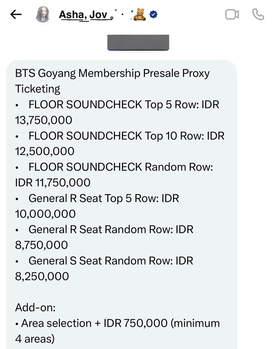 BeautifulSoulB7's tweet image. 🚨 불법업자 신고 ‼️‼️‼️
업자 계정 : 트위터 @/popcrwon

🇮🇩업자로 보임.(가격제시 시 IDR 인도네시아 루피아로 함: 사첵VIP 한화 1,000만원대 )

@NOL_ticket @NOL_World
@HYBEOFFICIALtwt 
@BIGHIT_MUSIC