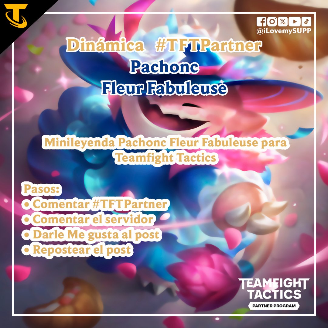 Soy parte del Programa de Socios de TFT de Riot Games y ellos me dieron algunos códigos para ustedes.

Pachoncc Fleur Fabuleuse:
• Serán 2 códigos

Los resultados se subirán el 27 de enero de 2026.

¡Suerte a todos!

#TeamfightTactics #TFTPartner #LeaguePartner #LPP #PSL