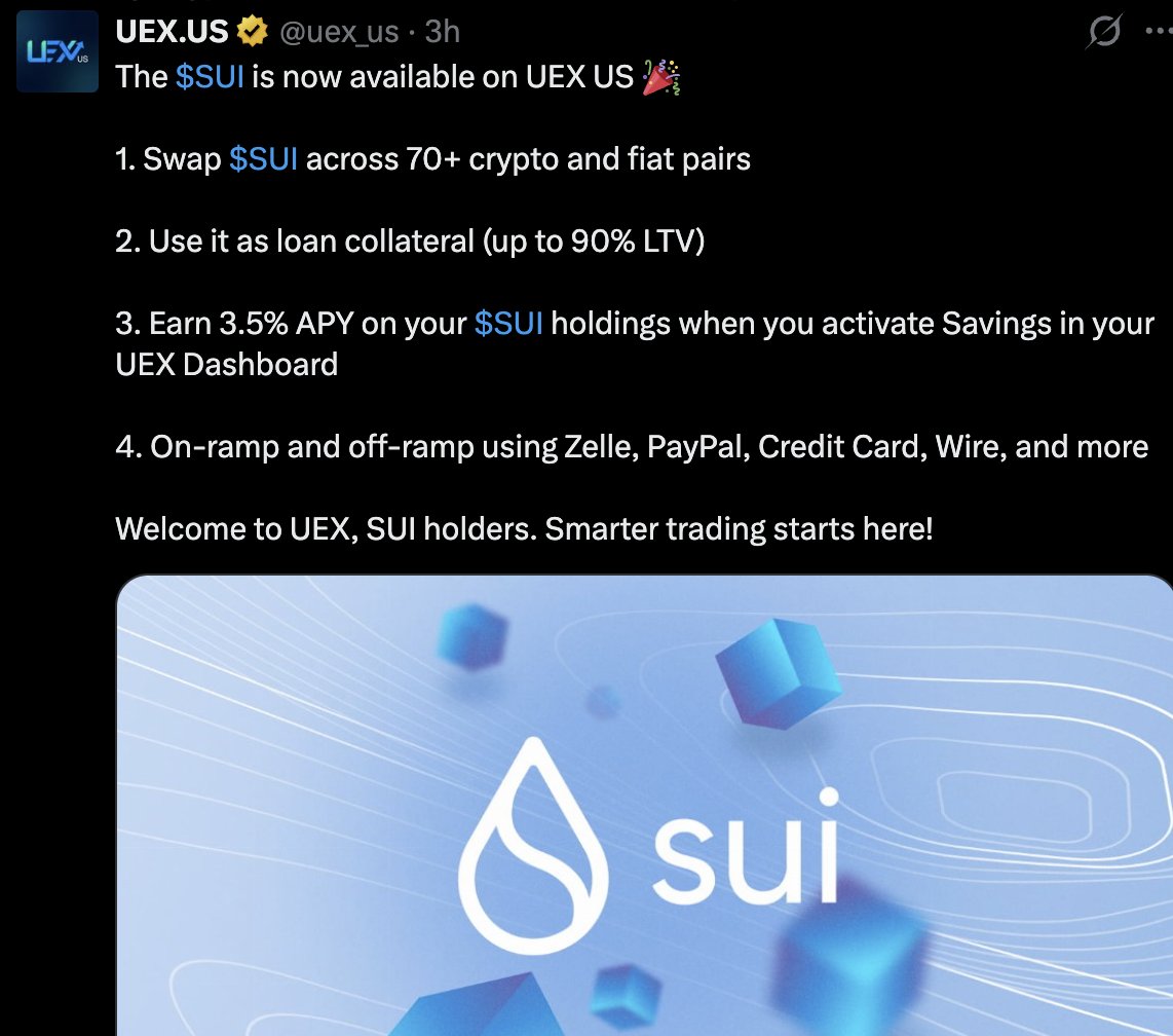 Simply incredible how <a href="/uex_us/">UEX.US</a> is starting 2026. Sui now listed. Enjoy all the benefits of UEX with Sui@

➡️ Instant $USD liquidity Perpetual loans 
➡️ 3.5% apy savings account
➡️ 4.5% apy% (with a uexpass) 
➡️ No paypal fees with a uexpass

Try uex ➡️uex.us/?ref=5xvr52fax…
