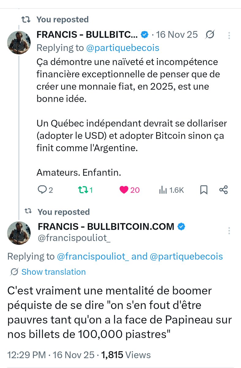 FRANCIS - BULLBITCOIN.COM (@francispouliot_) / Posts / X