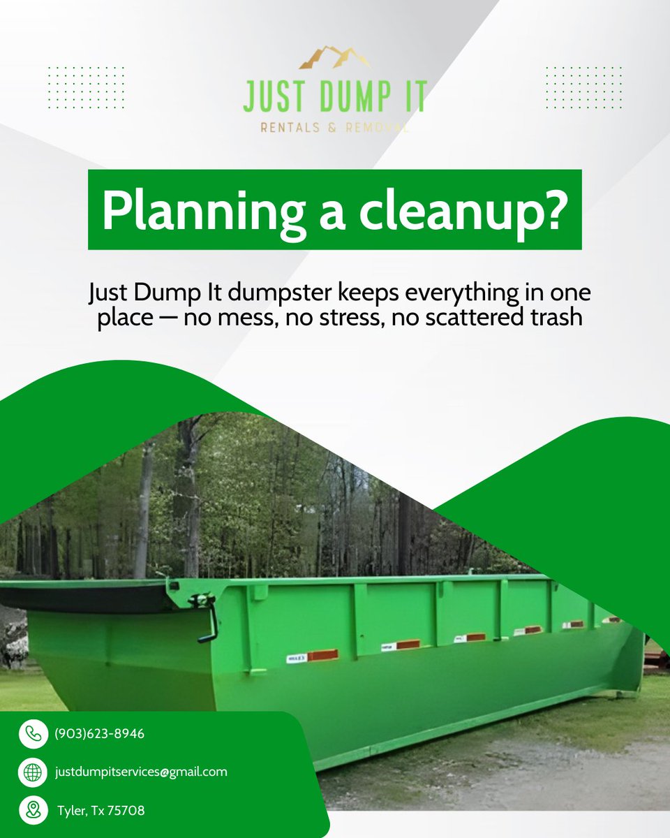 _JustDumpIt's tweet image. Planning a cleanup? 🗑️

A Just Dump It dumpster keeps all your trash in one place — no mess, no stress, no scattered debris. Make your project easier and faster.

👉 Book your dumpster today and simplify your cleanup!

#JustDumpIt #DumpsterRental #CleanupMadeEasy