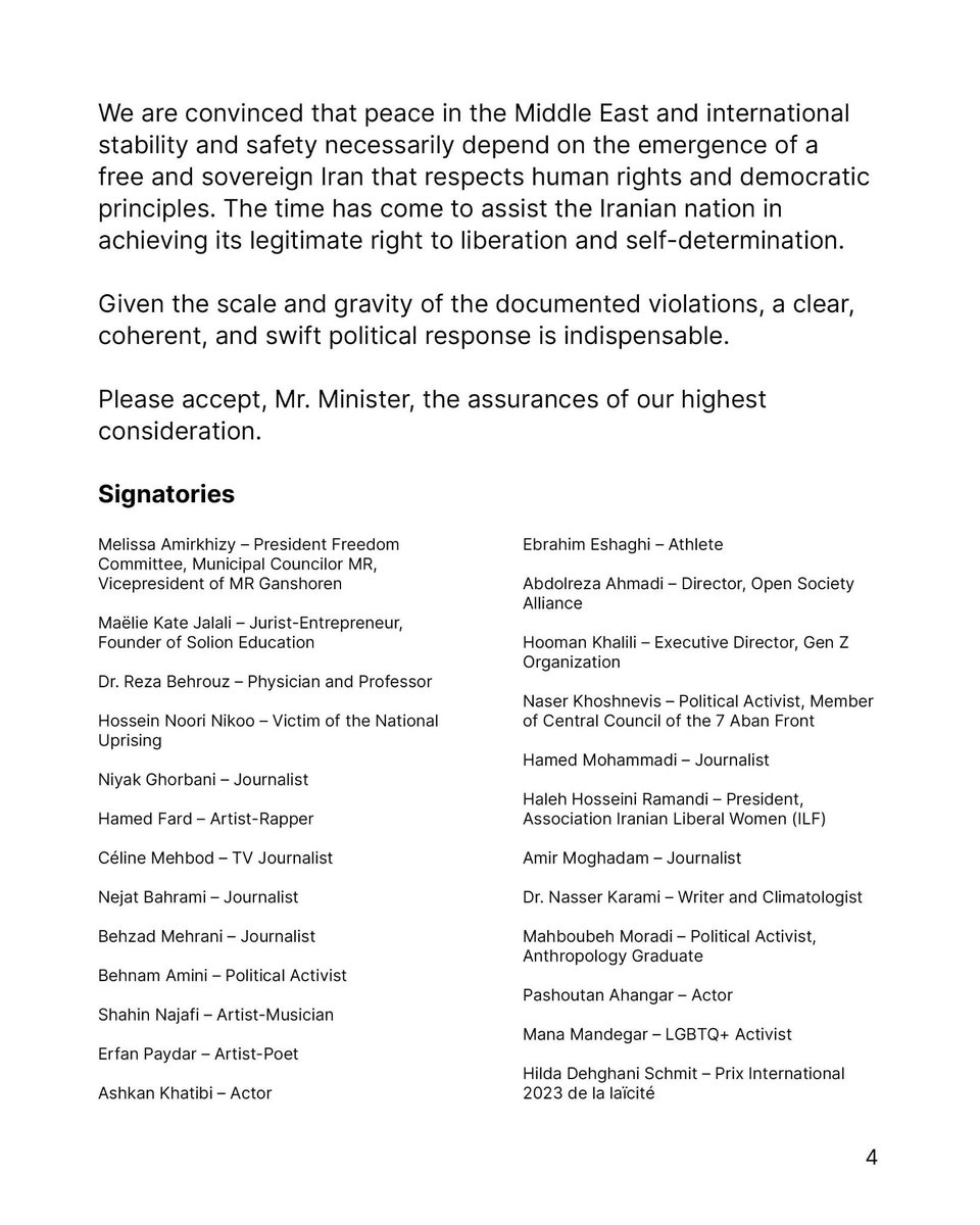 PahlaviComms's tweet photo. A letter of 260 professionals urging political recognition of Prince Reza Pahlavi as the legitimate representative of the unifying leader of the Iranian democratic opposition, an end to engagement with the Islamic Republic, IRGC terrorist designation, and firm diplomatic action. https://t.co/UZ7WWQYKh0