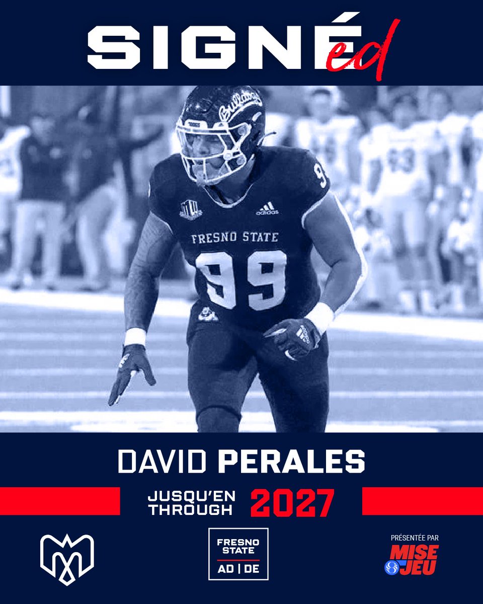 MTLAlouettes's tweet photo. FIRED UP ! 🏈🔥

We have signed American running back @Travis_Theis5 to a contract extension that will keep him with us through the 2027 season!

We have also inked defensive end David Perales to a two-year deal!💪

📝 https://t.co/AFkZ39nIaw 

#Alouettes | Presented by @Miseojeu https://t.co/YOSeUq589P