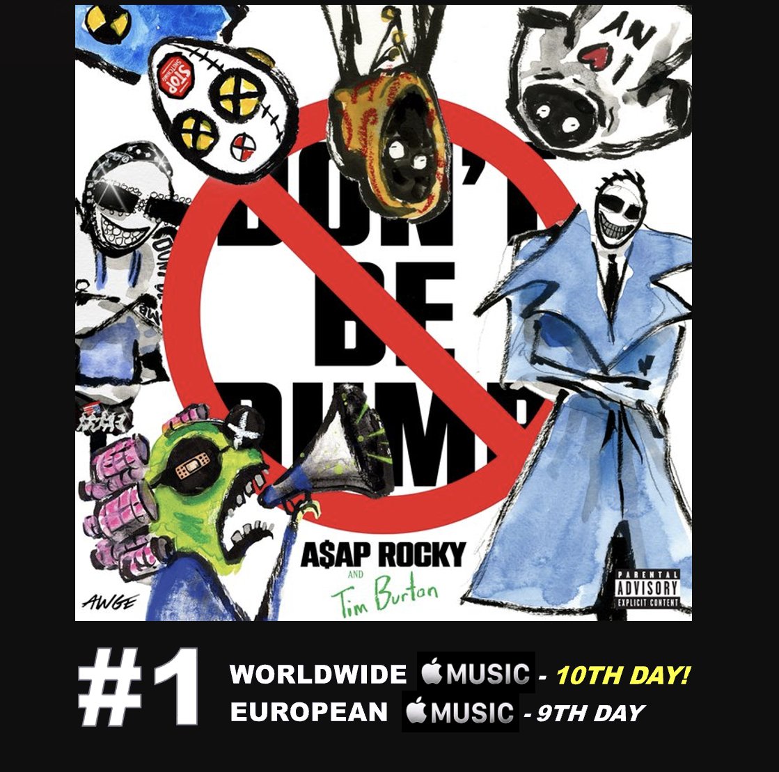 WORLDMUSICAWARD's tweet image. #ASAPROCKY's lit 4th studio Album 'DON'T BE DUMB' scores a Milestone 10th consecutive day atop the Worldwide Apple Music Album chart and is Back #1 on the European Apple Music Album chart for a 9th day! 💪💿1⃣🌎🍎🎼📈✖️🔟🎉➕1⃣🌍🔙✖️9⃣🕛👑❤️‍🔥
'Don't Be Dumb' is #4 on US Apple