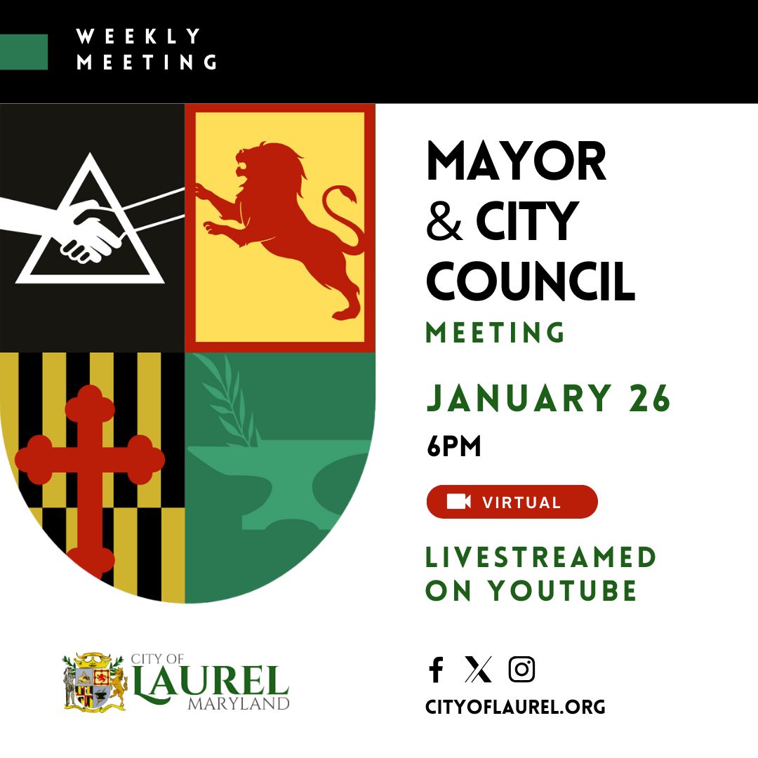 ICYMI: Tonight's (1/26) Mayor &amp; City Council meeting will be held virtually at 6pm due to the winter storm. The meeting will be live-streamed on: youtube.com/@LaurelTVOffic…