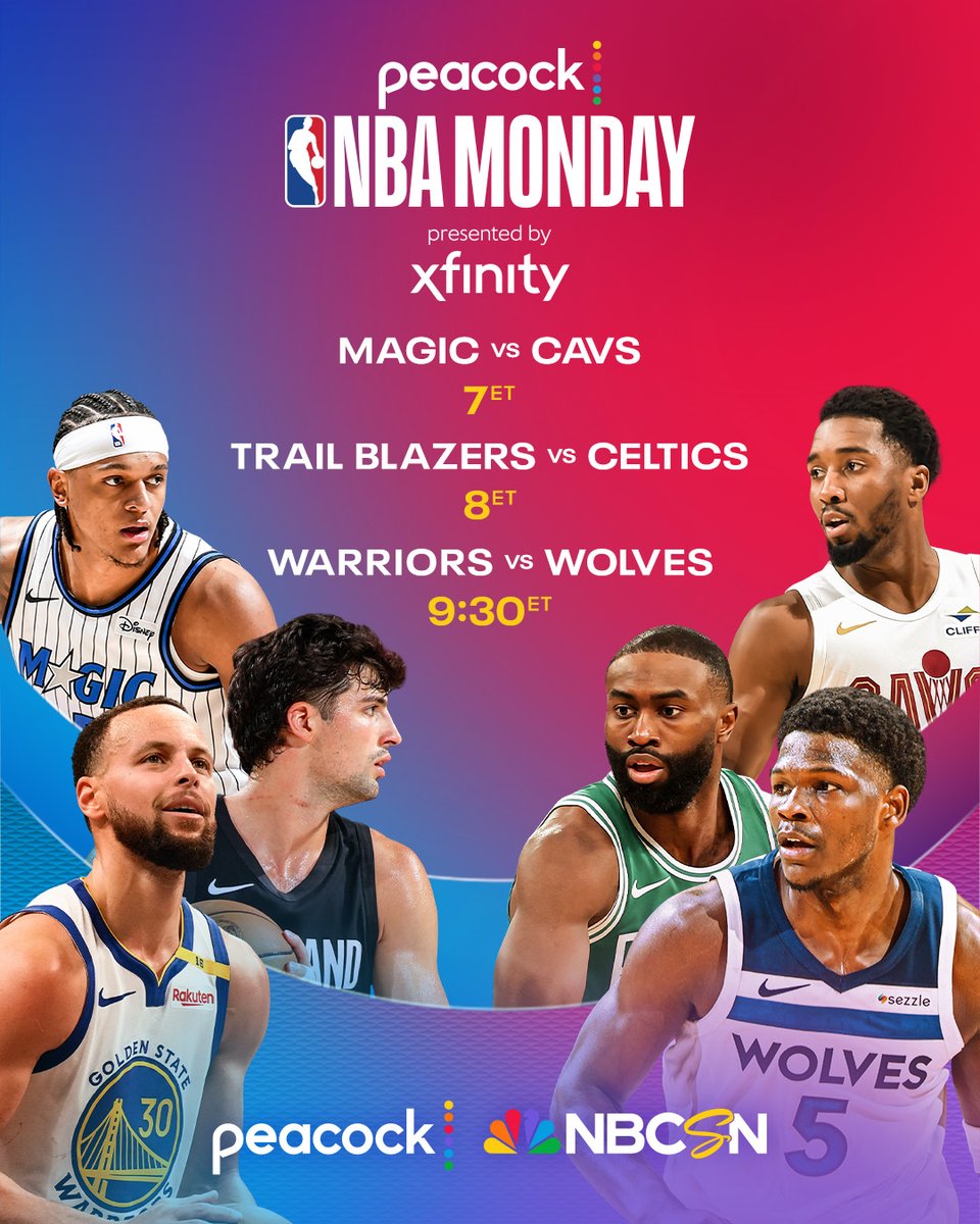 NBAonNBC's tweet image. A star-studded cast of players tonight across 3 games on Peacock and NBCSN!