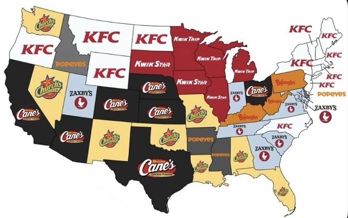 Most popular fried chicken chain by state in 2025. Do you agree with yours?