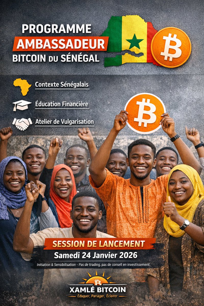🚀 Ce samedi 24/01/2026, nous avons lancé officiellement le programme Ambassadeur Bitcoin du Sénégal à la mairie de Hann Bel Air 🇸🇳

Une étape clé pour former des jeunes à l’éducation financière et à Bitcoin dans leurs communautés.

🙏 Immense merci aux mentors 🙏🙏🙏
