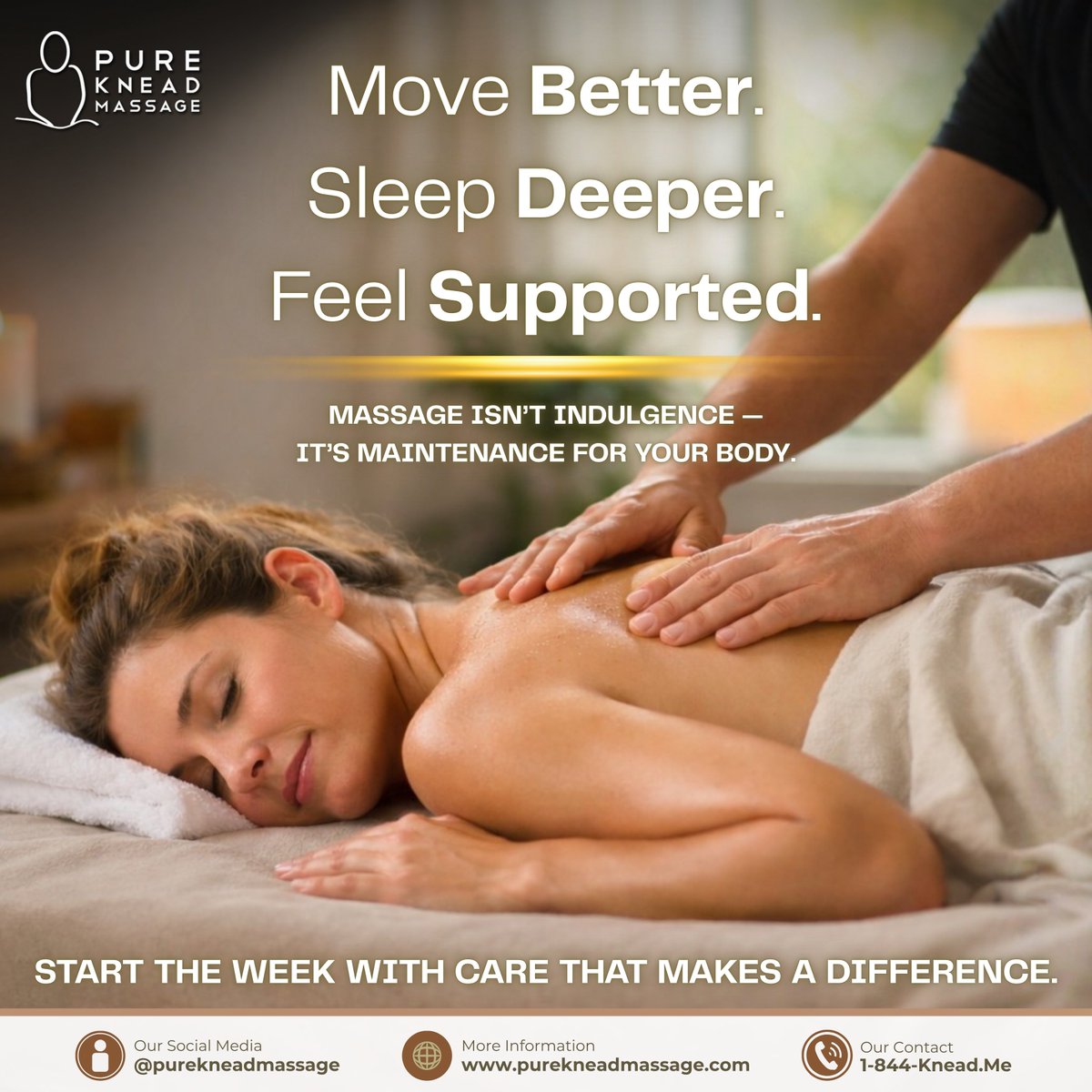 Move better. Sleep deeper. Feel supported.
Massage isn’t indulgence—it’s maintenance. When your body is cared for, everything else follows.
Start your week with a session designed just for you. Book today.

#MassageMonday #MassageCare #IntentionalLiving #MobileMassage