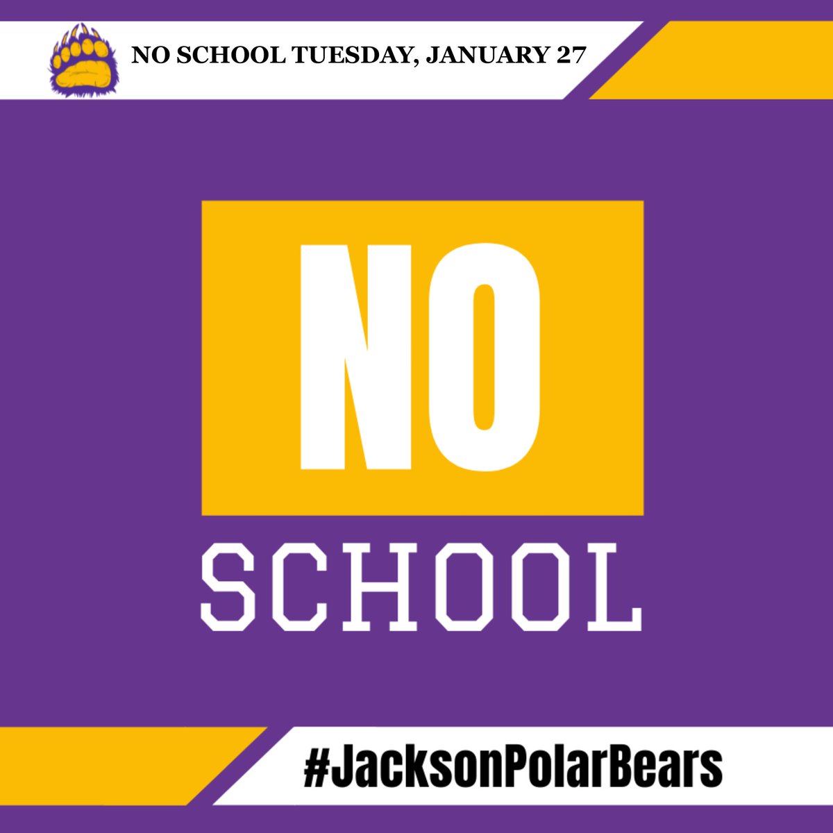 JacksonLocal_SD's tweet photo. Jackson Local Schools will be closed on Tuesday, January 27, due to the forecast of dangerously cold temperatures. Student and staff safety is our top priority, and families are being notified early to allow time for planning and preparation.
After-School Activities:
All K-8 after-school athletics are canceled. Information regarding other after-school activities will be communicated through ParentSquare and posted on the district website.
Please continue to monitor ParentSquare and the Jackson Local website for any additional updates.