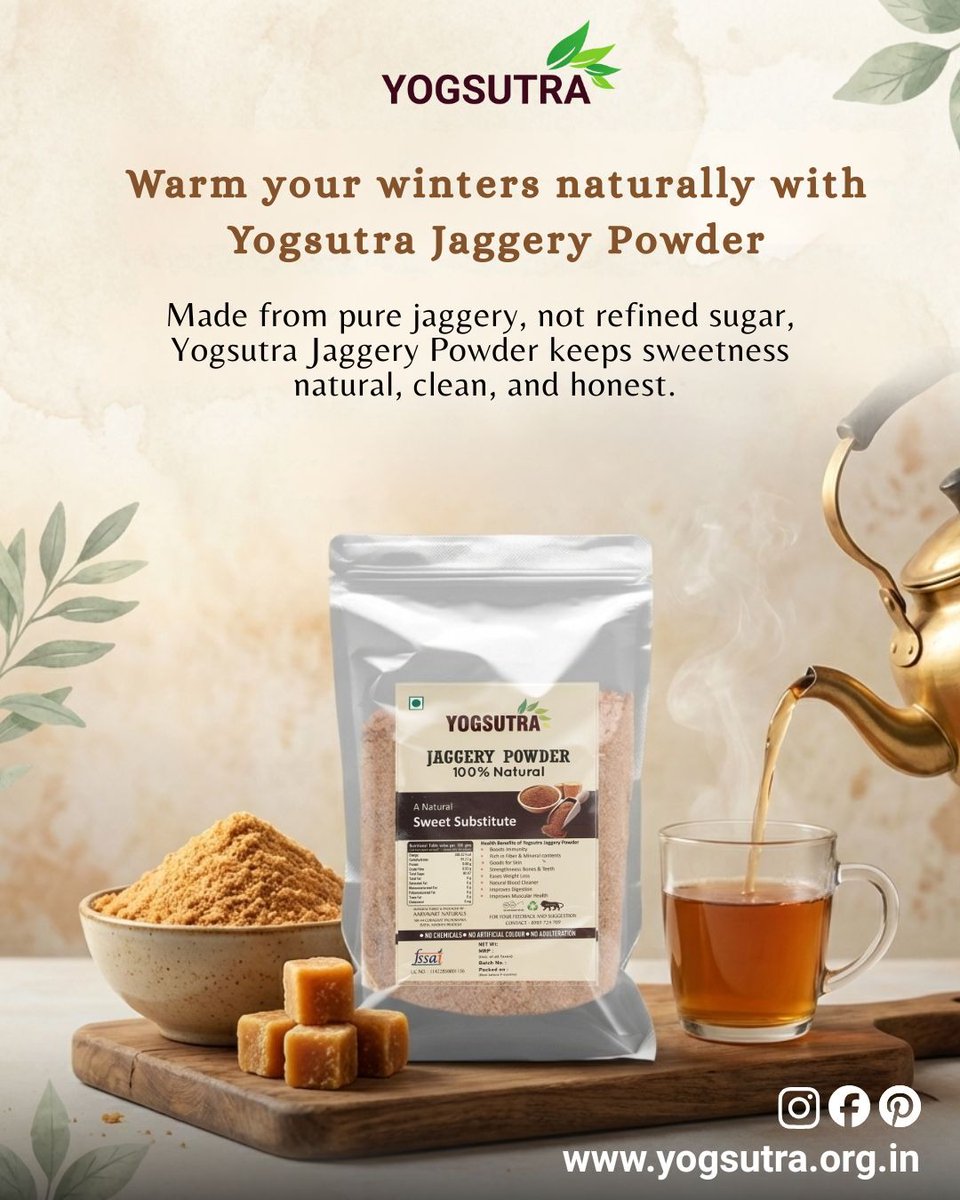 Yogsutra_'s tweet photo. Yogsutra jaggery powder is your natural alternative to refined sugar perfect for chai, desserts &amp; daily wellness.
Small switch, big health impact.

Shop Now - https://t.co/Bp4YmKdojB

#yogsutra #yogsutrajaggerypowder #natural #sweetness #healthy #winter #wellness https://t.co/16tN8hwog3