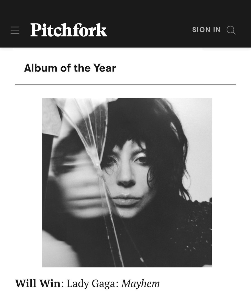 Pitchfork predicts MAYHEM by Lady Gaga will win Album of the Year at the Grammys 2026. 

pitchfork.com/thepitch/gramm…