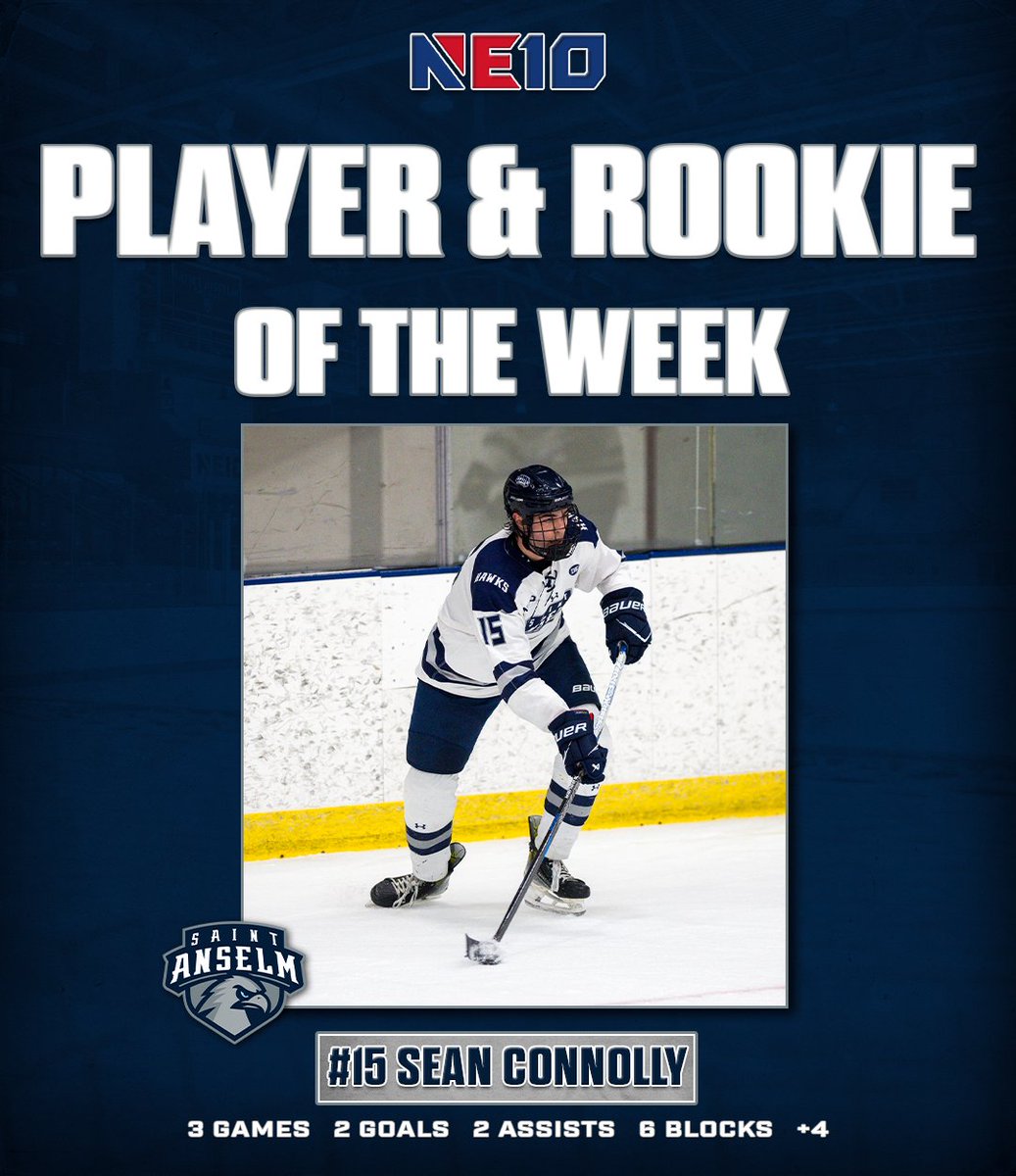 STAHawksMHockey's tweet photo. 2-for-1 special!

Connolly picks up NE10 Player and Rookie of the Week honors 🔥

#HawksSoarHigher | #NE10EMBRACE https://t.co/FqDL7LONc7