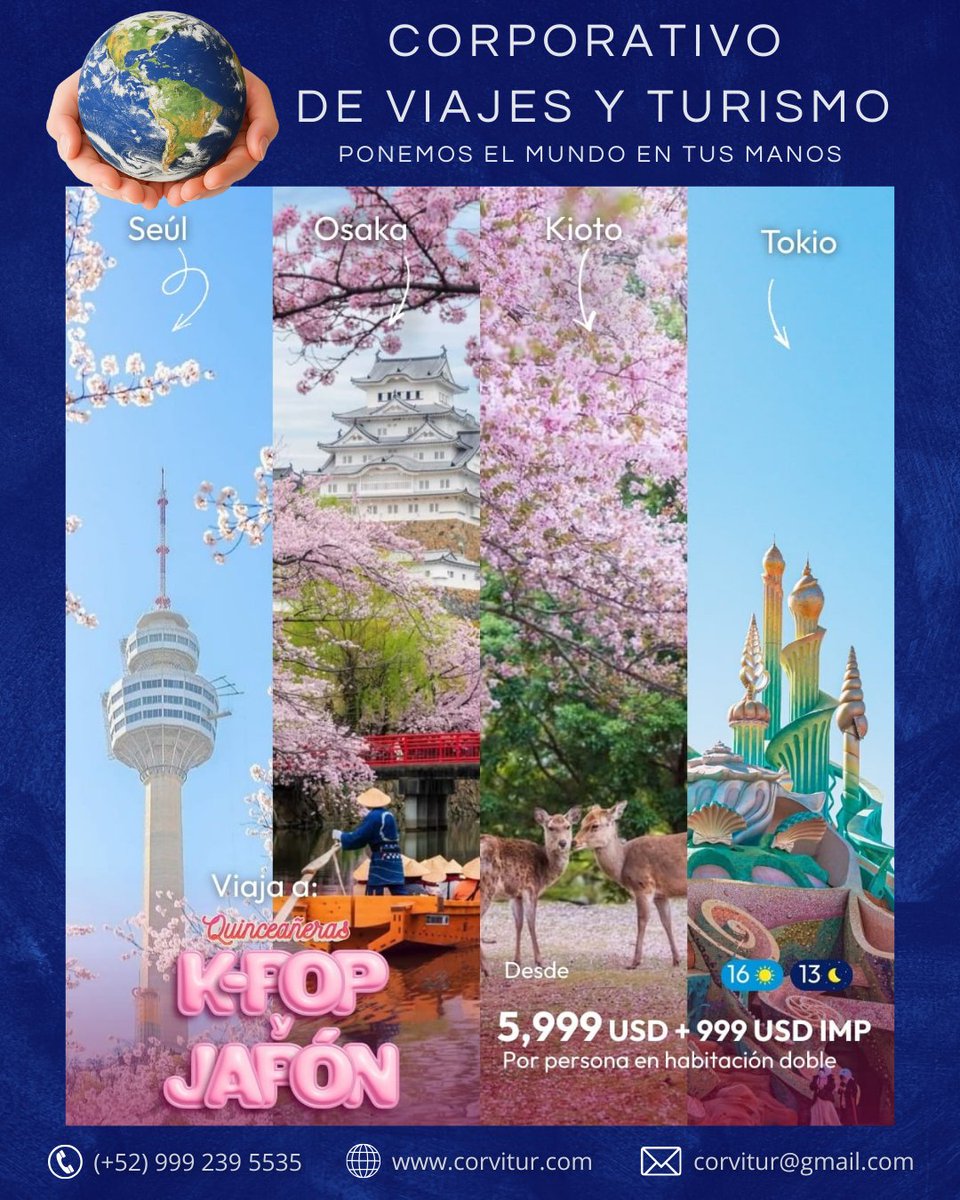 Corvitur's tweet photo. Quince años, viajes y recuerdos que no se repiten! 
Atención quinceañeras y mamás viajeras, disfruta de una experiencia que se vive una vez en la vida... desliza y entérate! 
Europa, Japón y destinos soñados para crear recuerdos inolvidables https://t.co/8LHNdo4h2P