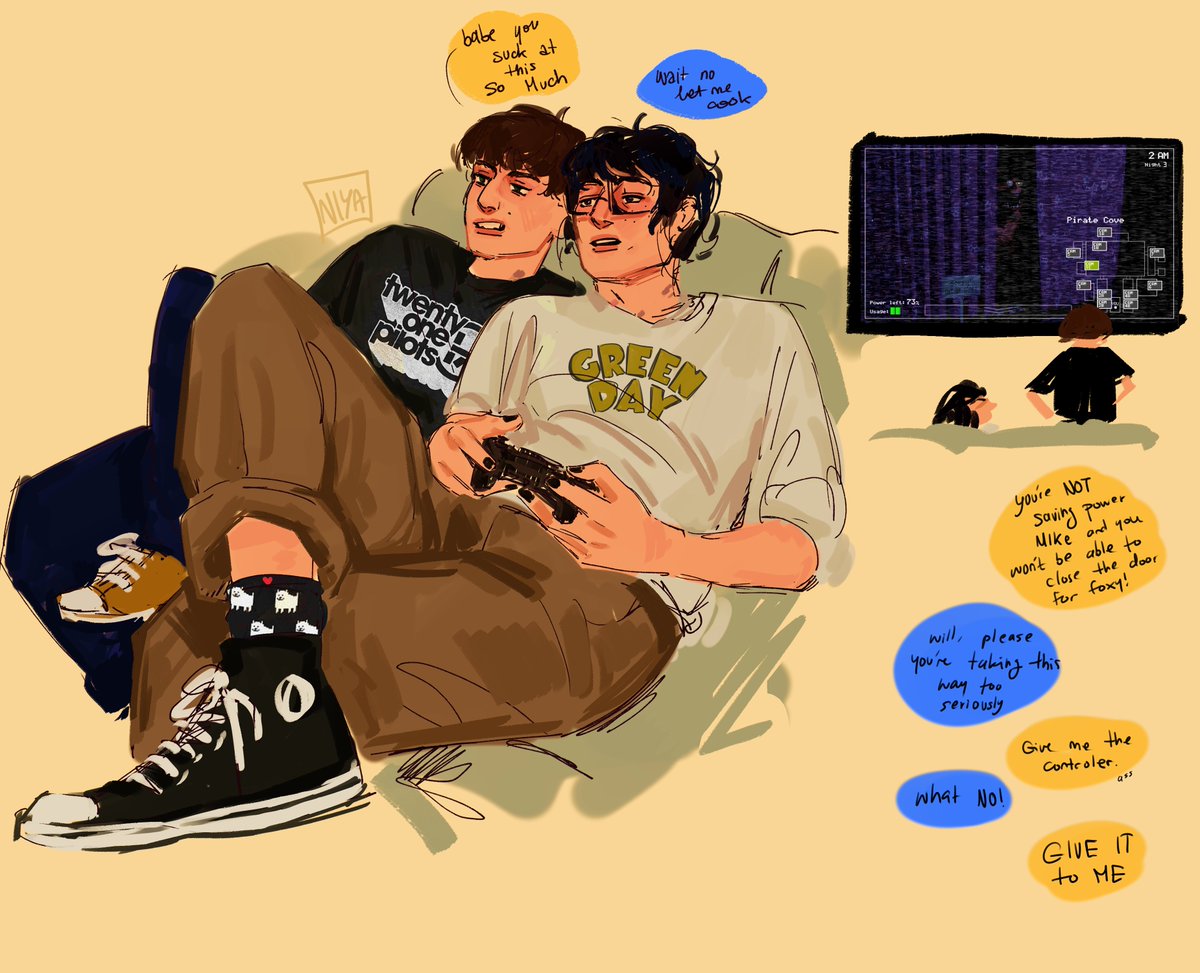 rotatedracoon's tweet image. very quick modern au #byler doodle