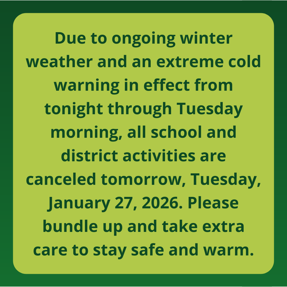 ParmaSchools's tweet photo. School will be closed and district activities will be canceled tomorrow, January 27. Take extra care to stay safe and warm! ❄️ https://t.co/j8Wg98I1zj