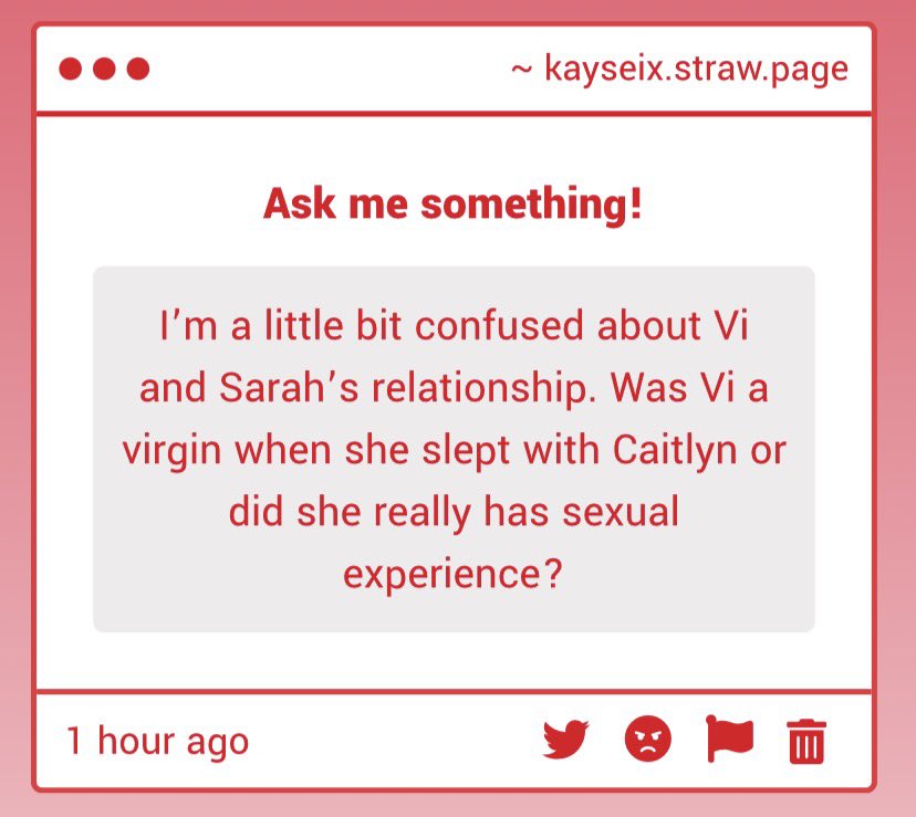 she did have experience before, just not a lot of it + her and Sarah slept together during their situationship. Vi and Sarah had a similar issue as Vi and Cait did at the start with the whole “we’re dating but we’re not dating” 

only difference is Caitvi survived the phase