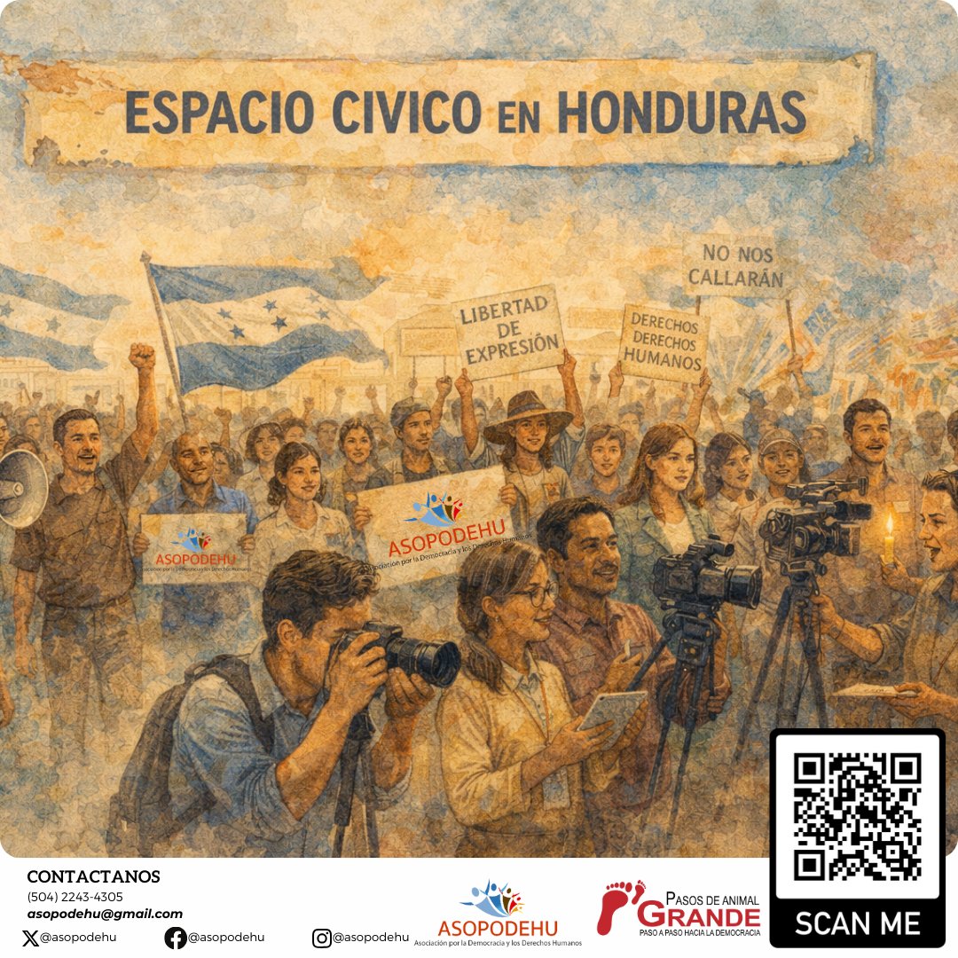 asopodehu's tweet photo. El espacio cívico es el entorno que permite a la ciudadanía expresarse, organizarse, protestar e informar sin miedo ni represalias. Cuando se protege, la democracia se fortalece; cuando se reduce, el silencio avanza. Defenderlo es tarea de todos.
#EspacioCívico #DerechosHumanos https://t.co/V5TgsJRwKV