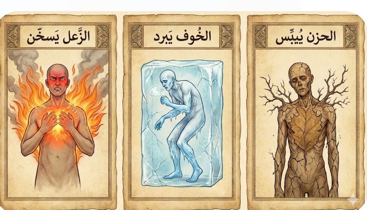 مشاعرك مو كلام.. مشاعرك "حرارة ورطوبة". 🌡️
كيمياء المشاعر.. ليه جسمك يطبخ لما تعصب ويجمّد لما تخاف؟
✔️عمرك سألت نفسك ليه وجهك يقلب أحمر وتغلي من الداخل لما تعصب؟ 😡
✔️ وليه أطرافك تبرد فجأة وتصير مثل الثلج وقت الخوف؟ 🥶

الموضوع مو مجرد "شعور"، السالفة لها علاقة بـ "نظرية