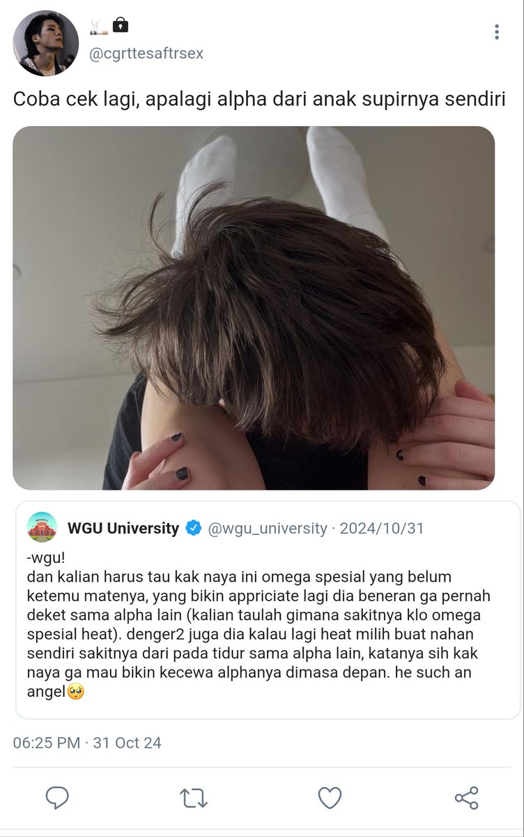 Nomin few tweet au🔞

Tidak ada yang tau omega cantik dengan kekayaan yang melimpah dan otak cemerlang malah tidur dengan seorang alpha yang merupakan anak dari sopirnya sendiri.

Cw/ abo, boypussy