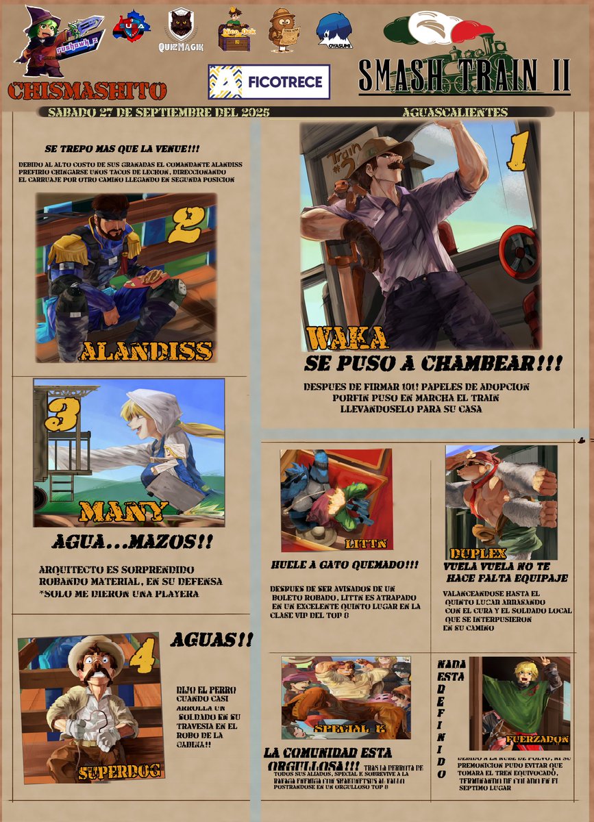 No estabamos muertos andamos de parranda 🍻🥴

Les traemos el gráfico de Top 8 de nuestra segunda edición de Train 2, algo tarde, pero nunca sin sueño 😝🎉

Dibujos hechos por RUSHAWK, PURO TALENTO HIDROCALIDO SI SEÑOR🔥

Esperen noticias de Train 3 PRONTO 👁️
#AcrossTheStation🚂