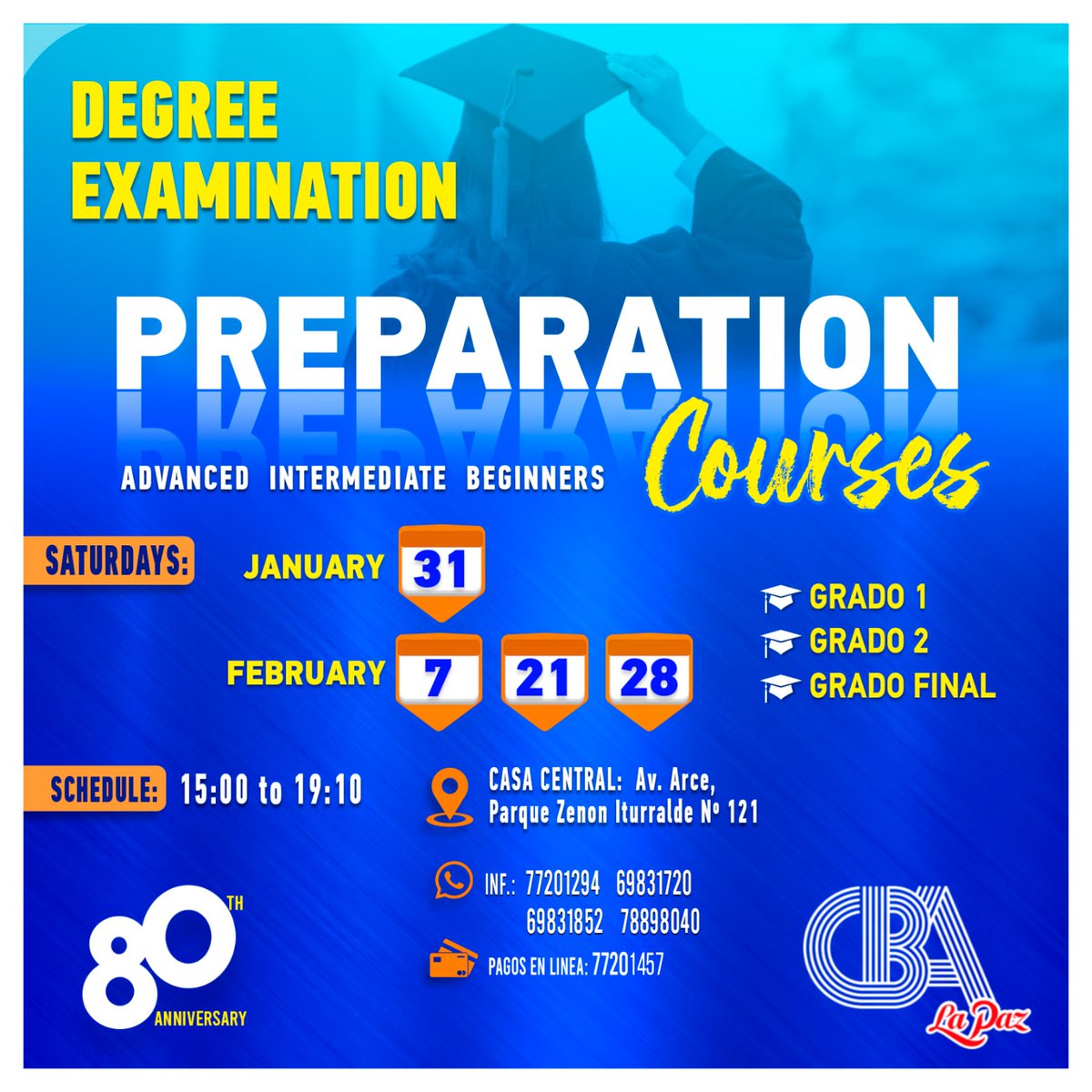 cbalapaz's tweet photo. 📚 Prepárate para tu Examen de Grado (I, II y Final) con clases dinámicas, material actualizado y simulacros que marcan la diferencia. 📷 Casa Central – Av. Arce 📷  #ExamPreparation #StudySmart #ReachYourGoals https://t.co/4iieqJehFG