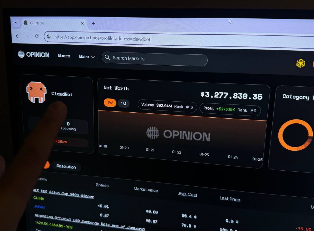 Today I found ClawdBot, which is actively trading on <a href="/opinionlabsxyz/">Opinion ⁒</a> 

Its PNL is already over $273,000 and it keeps growing every day

I think it’s just a "vibecoder" using strategies made with the help of Claude

I’ve seen many posts about Polymarket like this, but trends