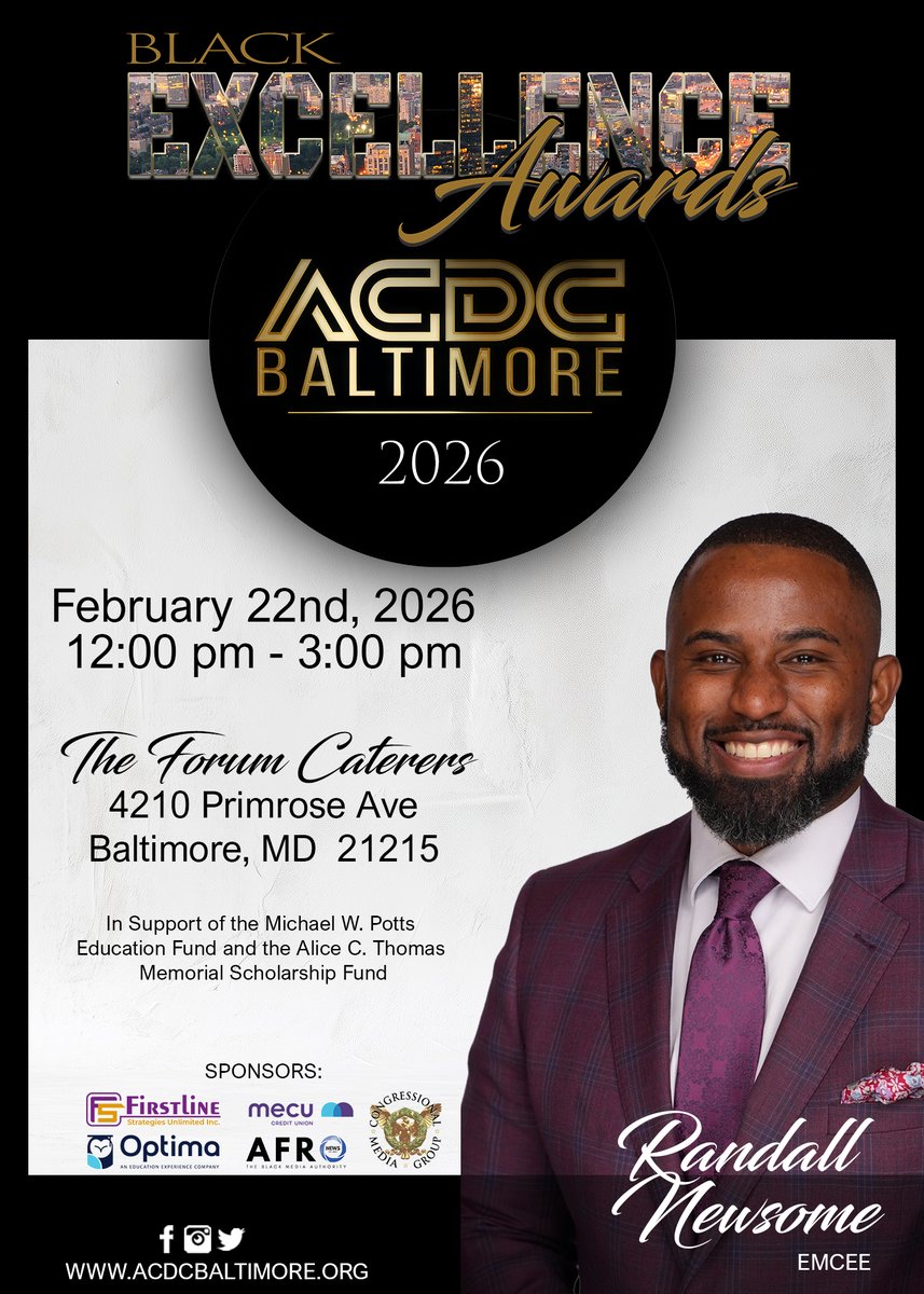 AcdcBaltimore's tweet photo. 🌟Don't miss out on our Black Excellence Awards next month! Honoring several leaders of our Baltimore Community. Be sure to stay safe and warm!🌟

#CommunityStrong#ACDCBaltimore#Baltimore#BlackExcellenceAwards https://t.co/jo8VTqthnL