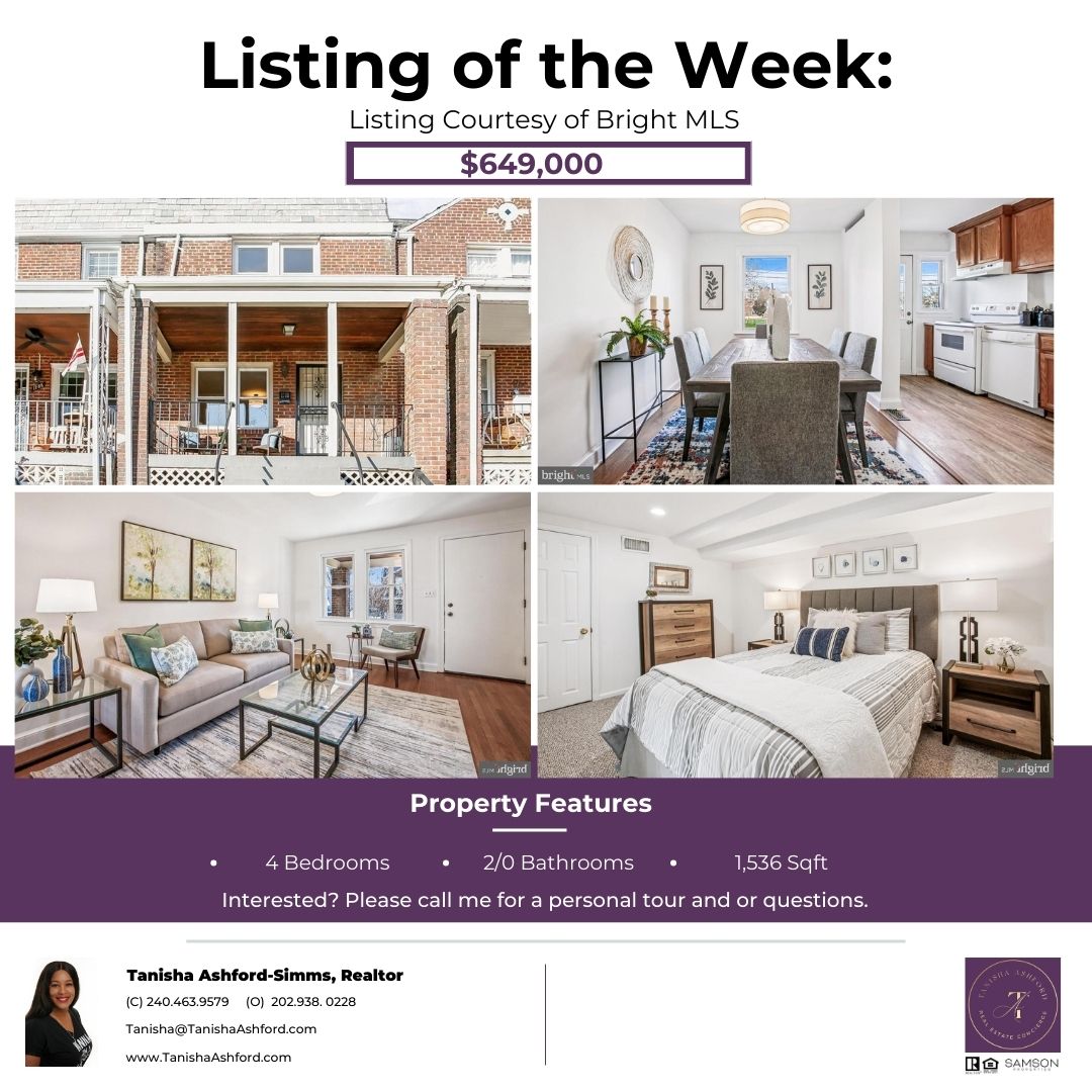 TanishaAshford's tweet photo. ๐ก Looking to buy or sell? Check out this weekโs featured listing! Listing Agent: Linda Frame | Broker: Tammie Henderson
Expert guidance:๐ C: 240.463.9579 | โ๏ธO: 202.938.0328 (Broker: Noble Davis)
Explore your options today! #TanishaAshford #ListingOfTheWeek #RealEstate https://t.co/jmcKqt40iy