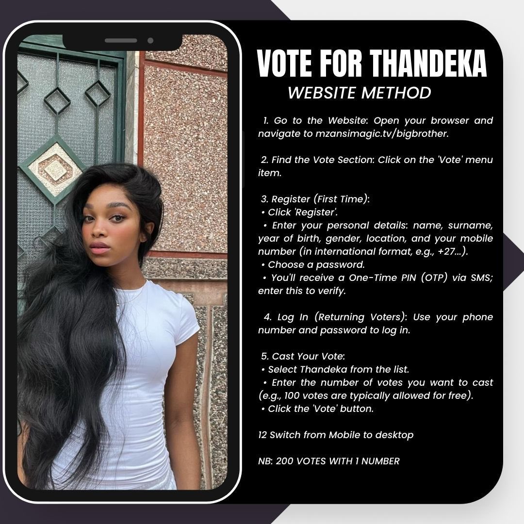 Thandekastox4z's tweet image. Vote Thandeka Tshabalala
#2Million
#BBMzansiS6 
#ThandekaTshabalala