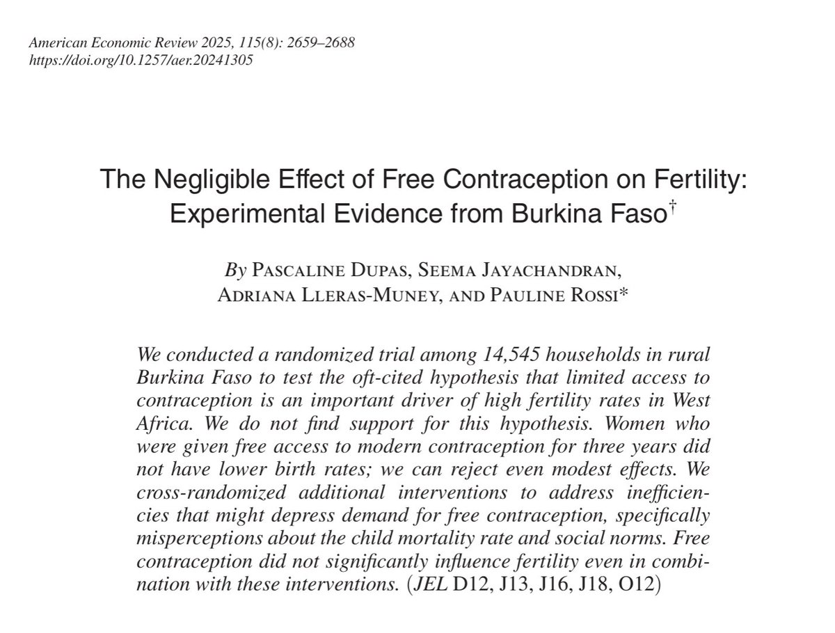 Every time I post about fertility decline, someone in the comments asks: why don’t you talk about contraception? Isn’t that the obvious explanation?

This has nothing to do with contraception being a taboo topic. There are plenty of papers in top economics journals studying the