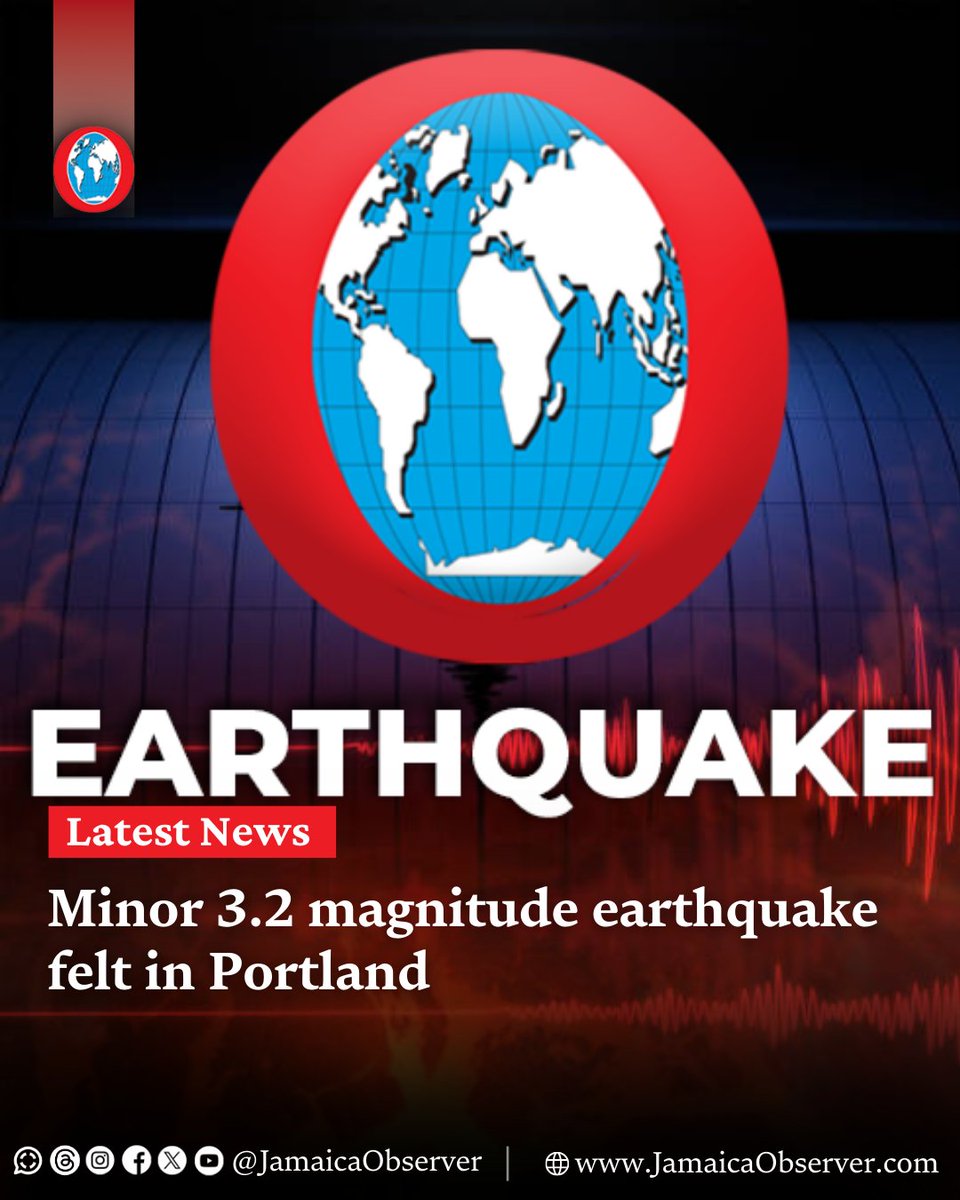 A minor earthquake was felt in Portland on Monday.

According to the Earthquake Unit at the University of the West Indies, the 3.2 magnitude quake was felt at about 10:01 am.

The epicentre was located near Hope Bay, Portland.
jamaicaobserver.com/2026/01/26/min…
