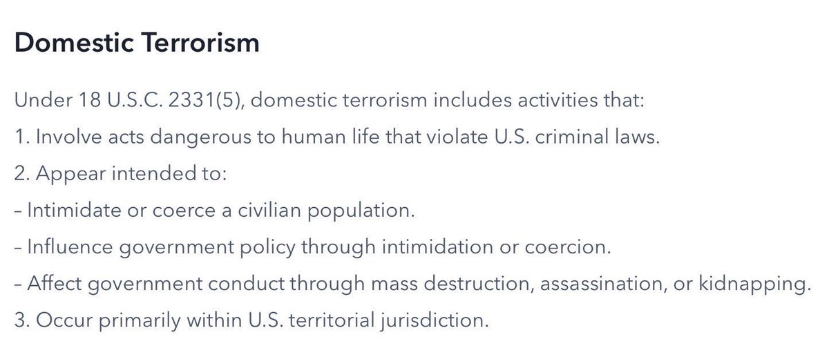 ICE &amp; CBP are committing Domestic Terrorism according to 18 U.S.C. 2331(5).
#DefundICE 
#AbolishICE 
#ImpeachTrump 
#ImpeachNoem 
#ProsecuteThemAll

Also Pam Bondi sent an extortion letter to MN Gov. Walz! AG Ellison should start an investigation and bring appropriate charges.