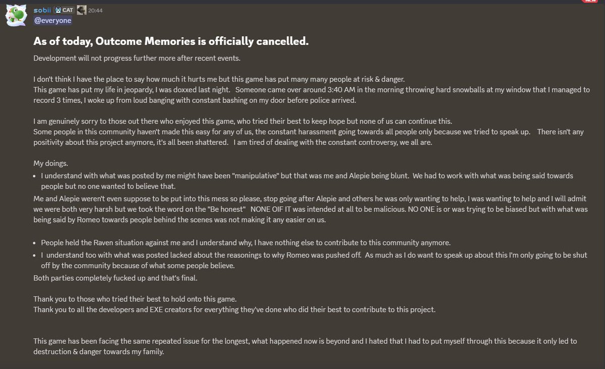i expected this, romeo really turned the tables around of this community, nobody cares to think of sobii's side of problems but only look at romeo's, this game was destined to die the moment romeo decided to influence the community to revive it.