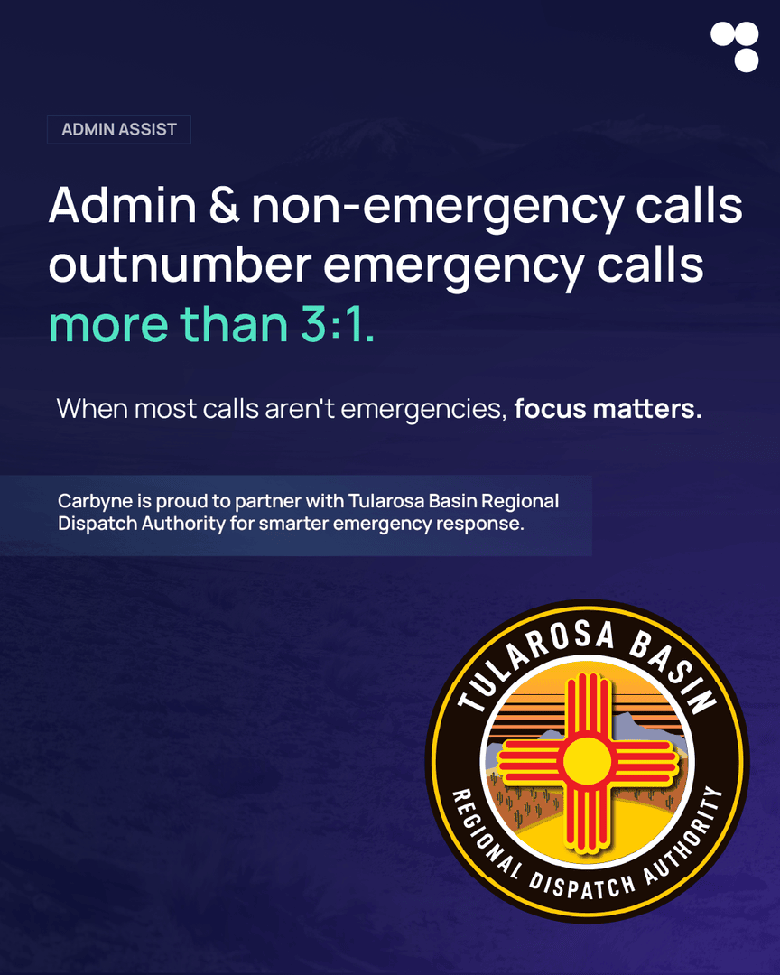 The Tularosa Basin Regional Dispatch Authority is now live with Admin Assist, expanding their existing Carbyne APEX deployment to better manage routine administrative and non-emergency calls.

#PublicSafety #PSAP #OperationalResilience #AIin911 #EveryPersonCounts