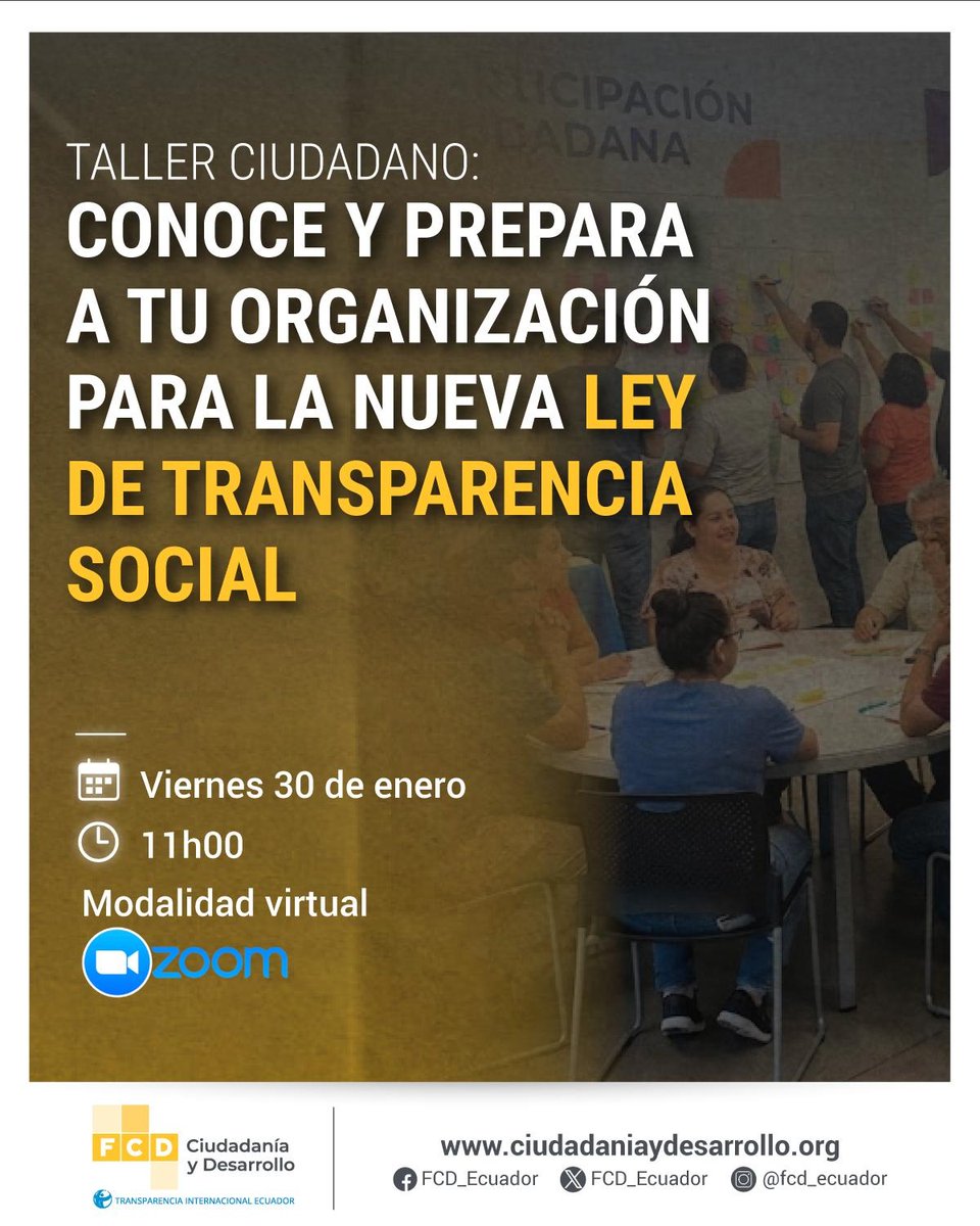 Si eres parte de una organización sin fines de lucro y quieres prepararte para la aplicación de la Ley Orgánica de Transparencia Social #LOTS y su reglamento.

Inscríbete en nuestro taller virtual para que puedas cumplir de manera efectiva con la norma: bit.ly/4sUT2xT