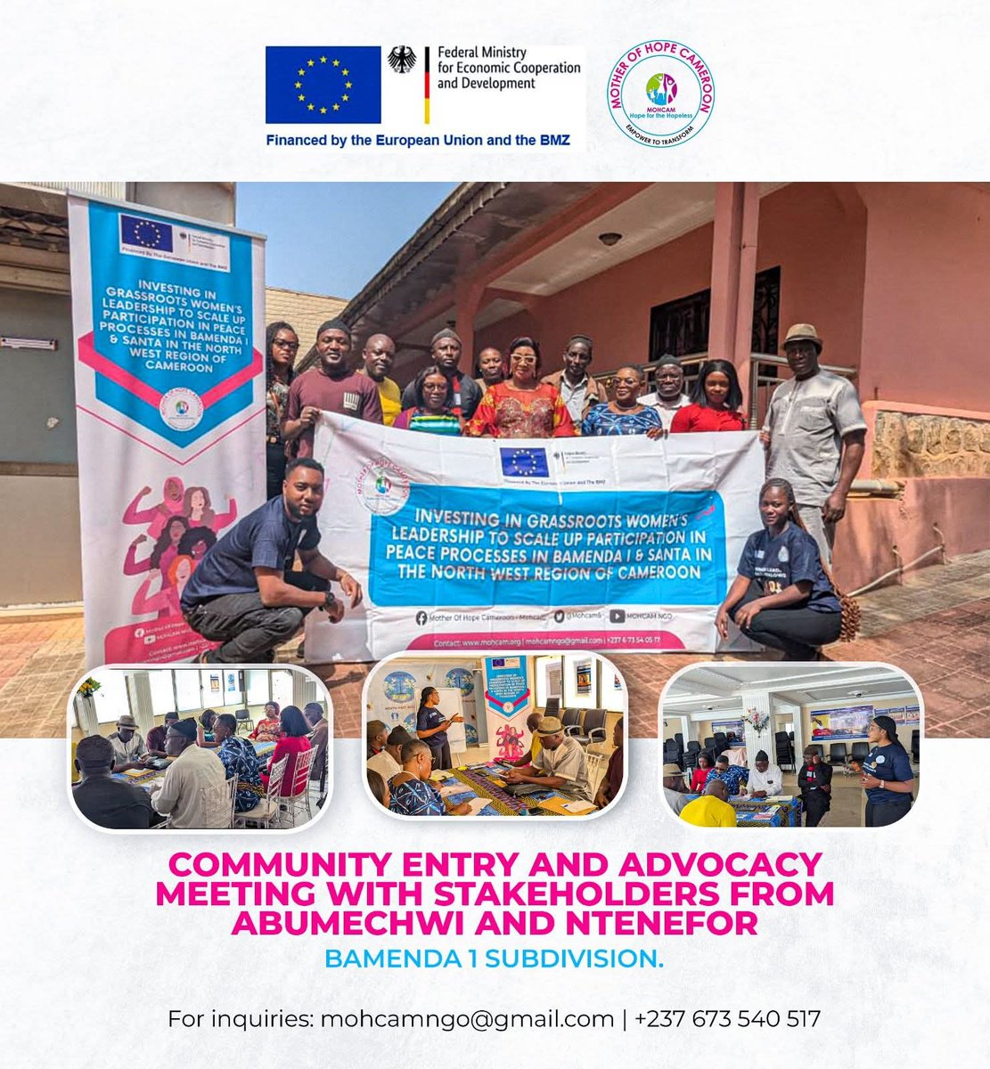 We engaged community leaders in Bamenda I to promote women’s meaningful participation in grassroots decision-making with emphasizes on capacity building, community sensitization, and inclusive governance for peace &amp; development.
With support from #BMZ and the #EU.
#Peacebuilding