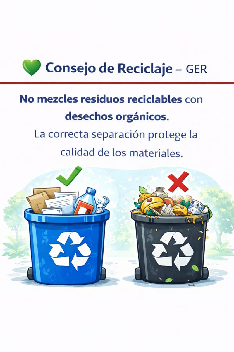 💚 ♻️
No mezcles residuos reciclables con desechos orgánicos. La correcta separación protege la calidad de los materiales. #Cuba #IndustriasCuba #CubaRecicla #RecuperamosValores