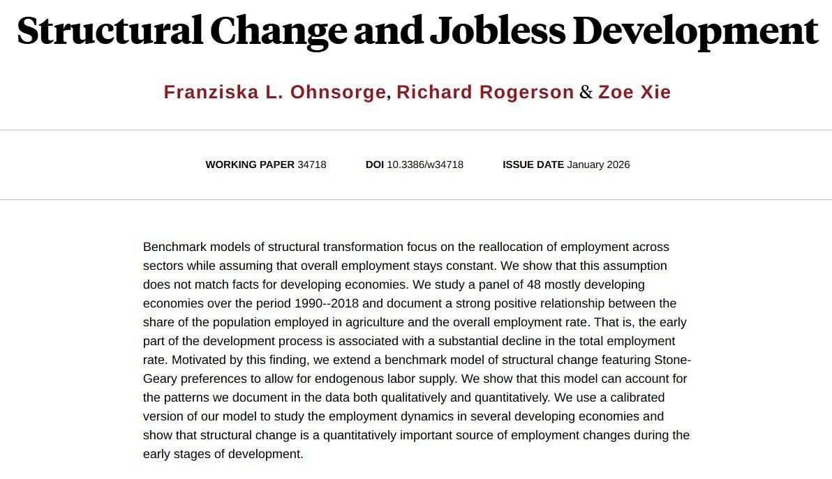 nberpubs's tweet photo. Structural change is associated with substantial declines in employment, from Franziska L. Ohnsorge, Richard Rogerson, and Zoe Xie https://t.co/urwlujPrqs https://t.co/oOmcMXX8ut