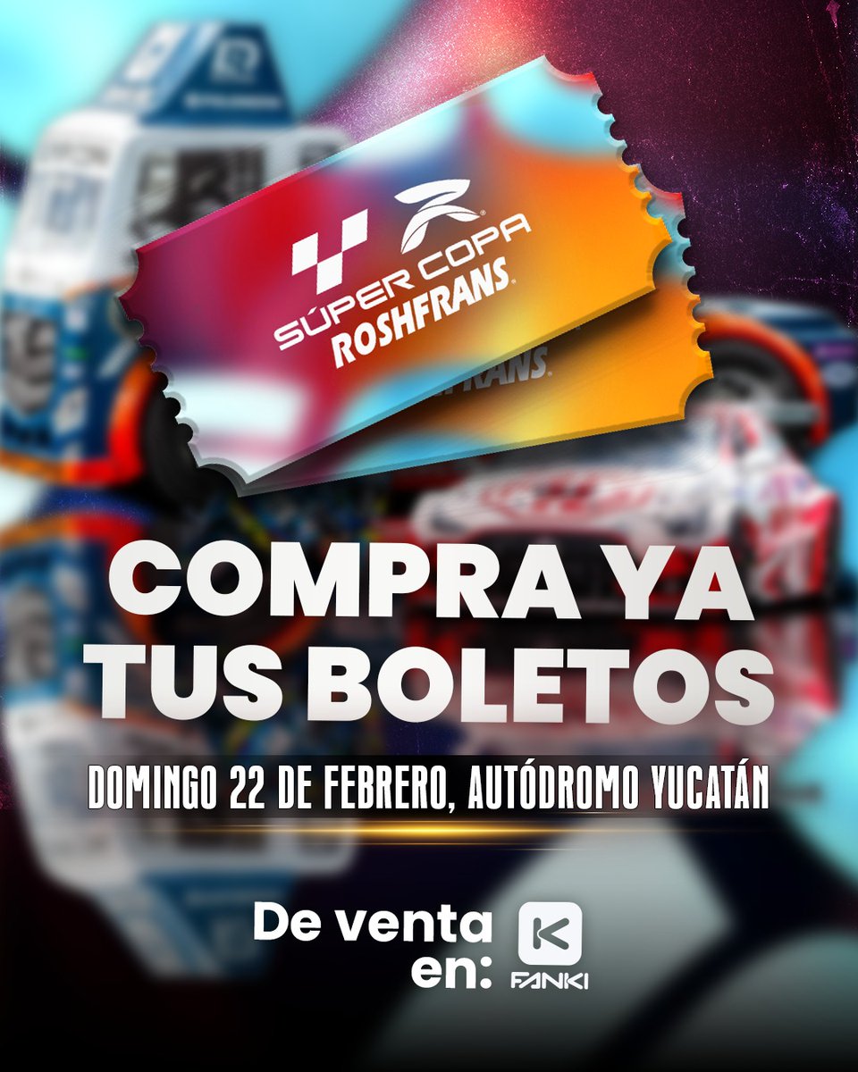 ¿Ya Tienes Tus Boletos?🎟️

La Súper Copa <a href="/RoshfransMX/">Roshfrans</a> llega a Yucatán y los boletos ya están a la venta a través de <a href="/Fankisports/">Fanki</a>, no te quedes fuera‼️

🏆Fecha 1 📅22 de Febrero📍Autódromo Yucatán
🎟️ rb.gy/ma7xj1

#SuperCopaRoshfrans #SCYucatán #SúperCopaRoshfransYuc