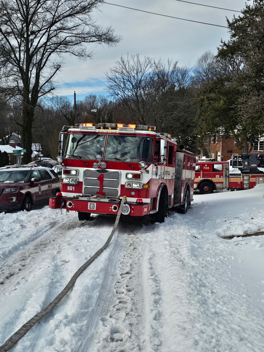 HyattsvilleVFD's tweet photo. This AM, we joined our @PGFDNews daywork career staff &amp; staffed a second crew due impacts from Winter Storm Fern. Engine 1 (third due engine) &amp; Truck 1 (first due truck) ran the basement fire in the 2000 block of Ruatan St in Adelphi. Chief 1 assisted at the command post. #hv1fd https://t.co/b5KC4FOVsY