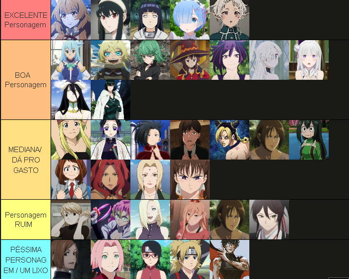 M473U5P0531D0N's tweet image. 🚨 TIER LIST: 
As melhores PERSONAGENS FEMININAS dos animes na minha SINCERA e HONESTA opinião!