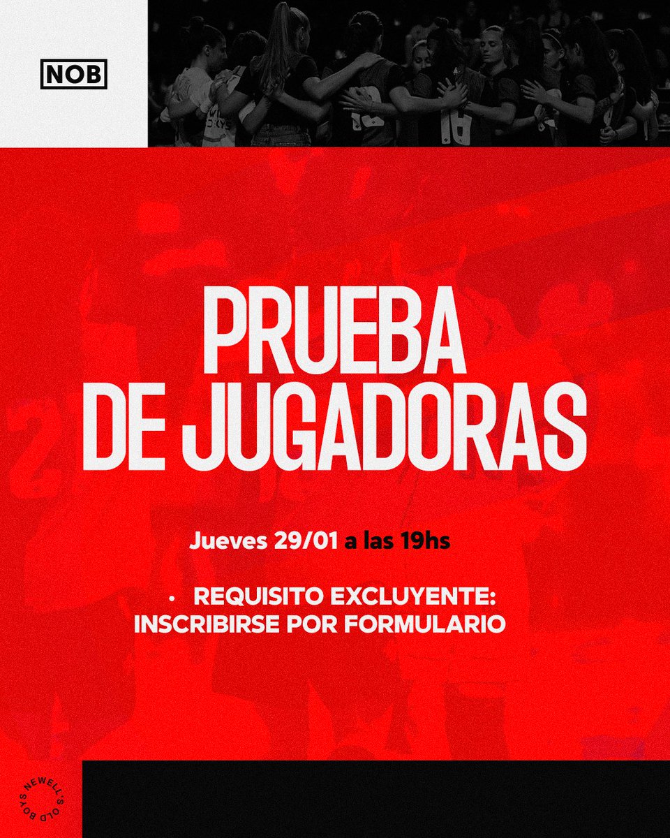¡Newell’s te está buscando! 🔍

Continúa la convocatoria de jugadoras de todas las edades para defender la Rojinegra en la temporada 2026.

📝 Formulario de inscripción: bit.ly/3Zw0ouf

ℹ️ No se permitirá el ingreso de acompañantes.
