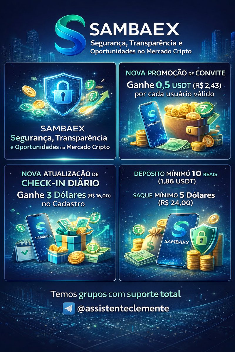 Assistenteclmnt's tweet photo. 💼 SAMBAEX 💼 Confiança e inovação para quem pensa no futuro.
📱 Cripto com estrutura profissional.
📌 Regras do convite:
1️⃣ Cadastro no link oficial
2️⃣ Uso do bônus US$3 em 1 dia
3️⃣ Participação no Grupo 122

DÁ UMA OLHADA NÓS COMENTÁRIOS 👇😉 
#sambaex #cripto #fyp https://t.co/LhOh2jpnOm