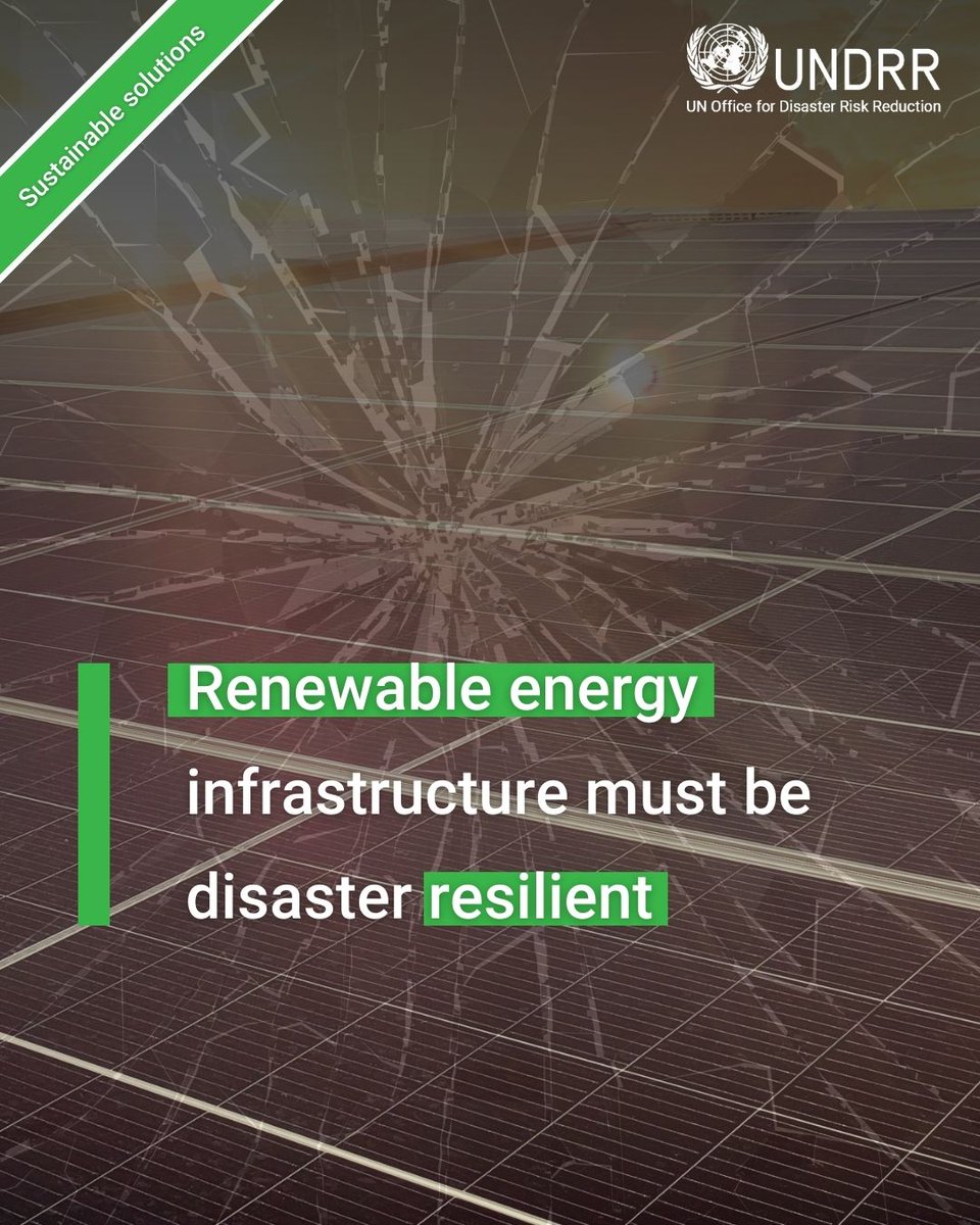 UNDRR's tweet image. ☀️⚡  The world needs urgent climate action – by reducing reliance on fossil fuels &amp;amp; investing in renewable energy, like solar. But we must also invest in resilient infrastructure for a changing climate.  ➡️  ow.ly/JxRF50Thrc0  #WorldCleanEnergyDay #SDG7 #ResiliencePays