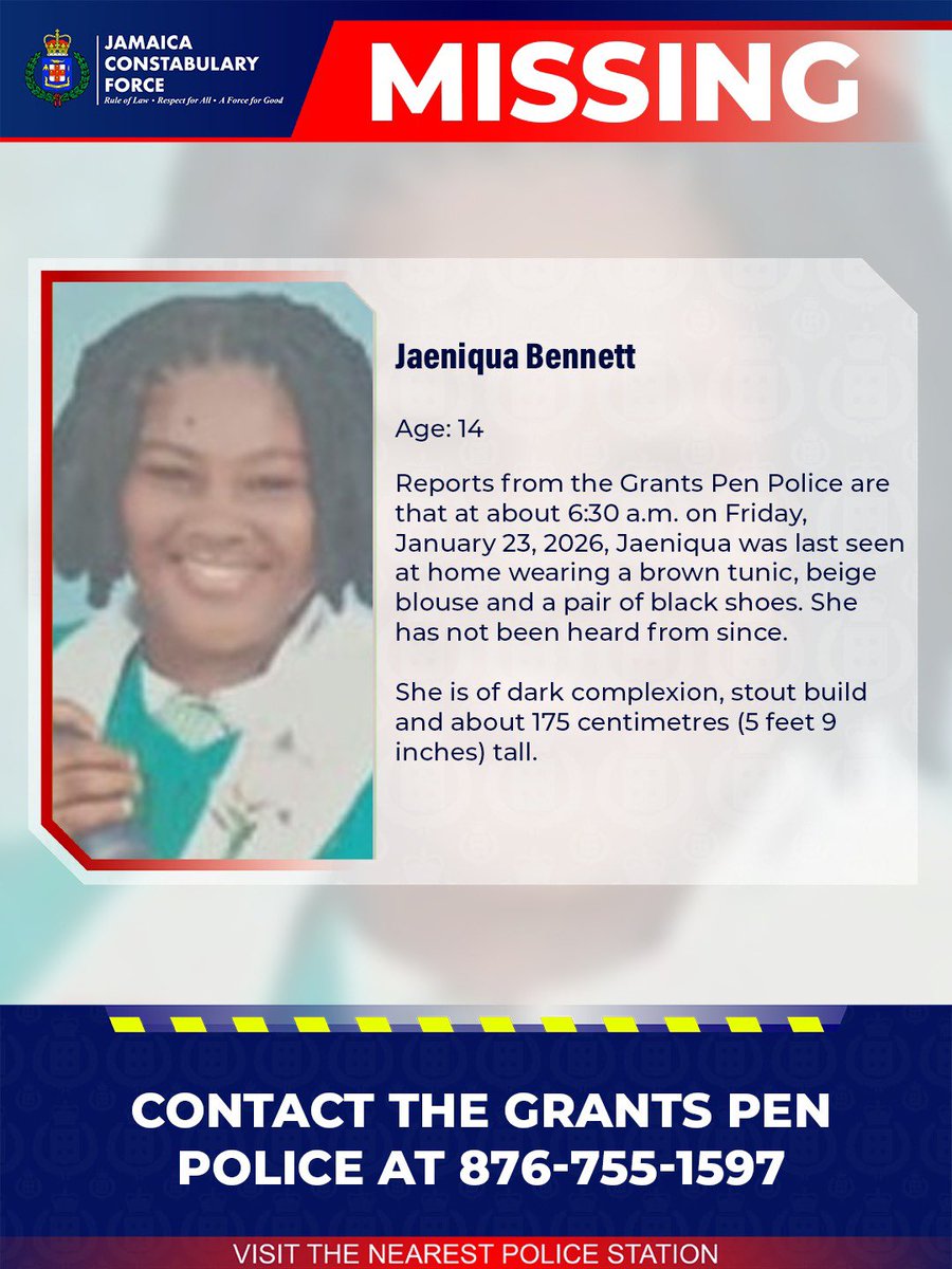 Help us locate missing Jaeniqua Bennett. If you know her whereabouts, please call the Grant’s Pen Police or the nearest police station.

#AnandaAlert #Missing