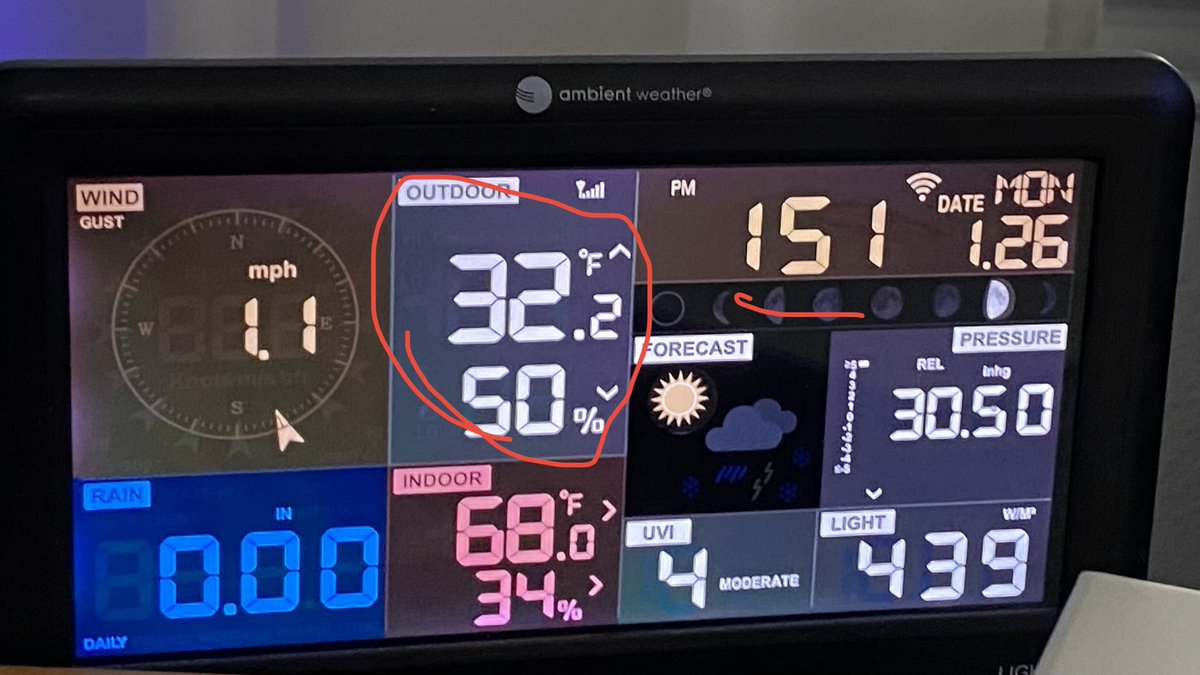 Jotfog's tweet photo. @EvanAndrewsWX So good to see you on TV Andrew! Here in Aubrey we finally climbed back above freezing just before 2pm.  A little above 61 hours of freeze time. https://t.co/bE6shdlz5G
