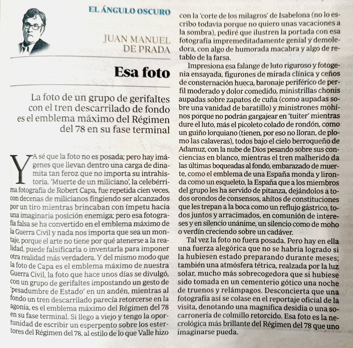 jmvillarroya's tweet photo. De nuevo certero Juan Manuel de Prada. En esta ocasión sobre la famosa foto del esperpento https://t.co/wfAY3LJe77