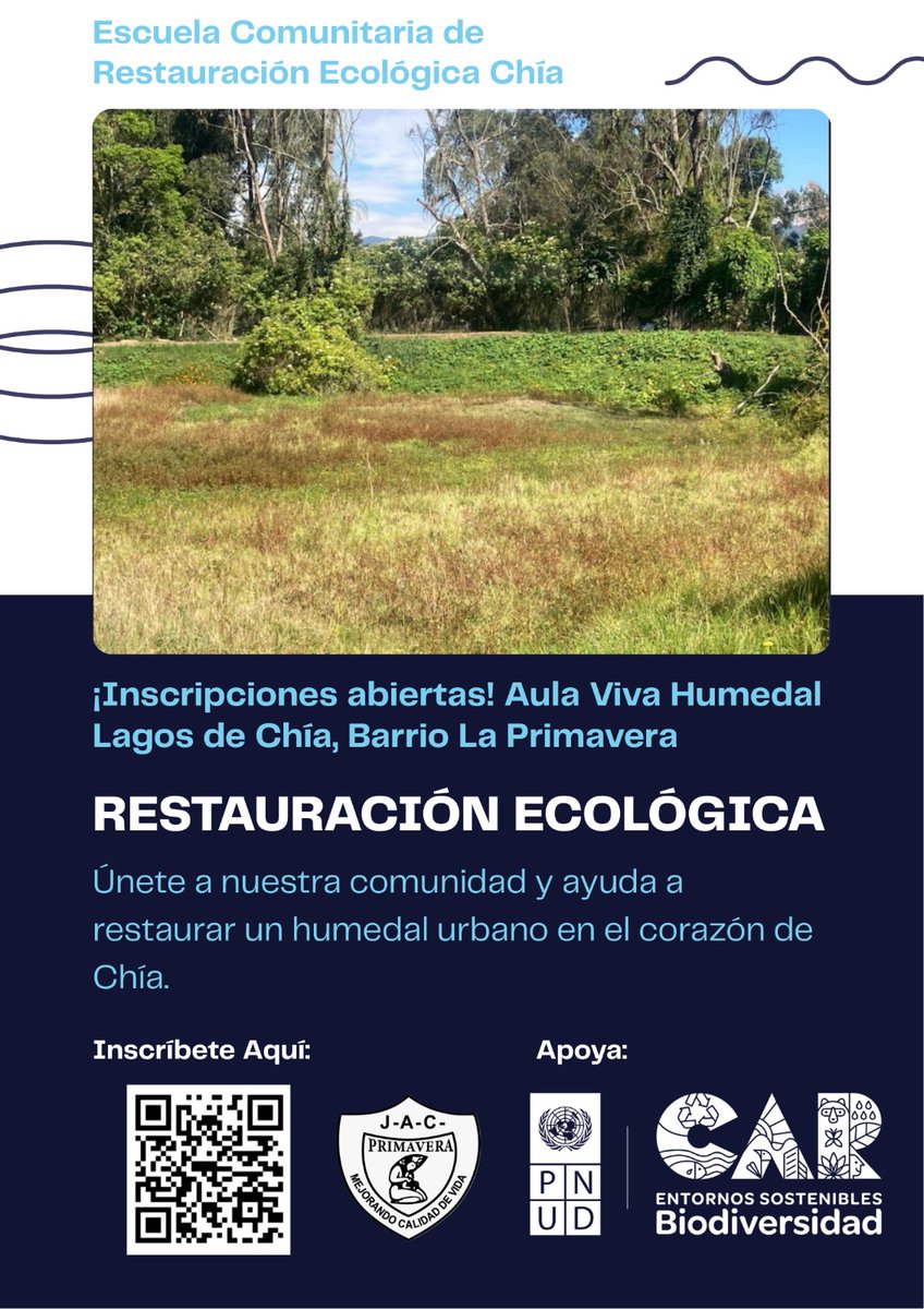 Inicia la escuela ciudadana de restauración ecológica del humedal Lagos de Chía, con el liderazgo de la junta de acción comunal del barrio la primavera. Participemos, aprendamos y restauremos este importante ecosistema. forms.gle/ZXdkYermk9N9qN…